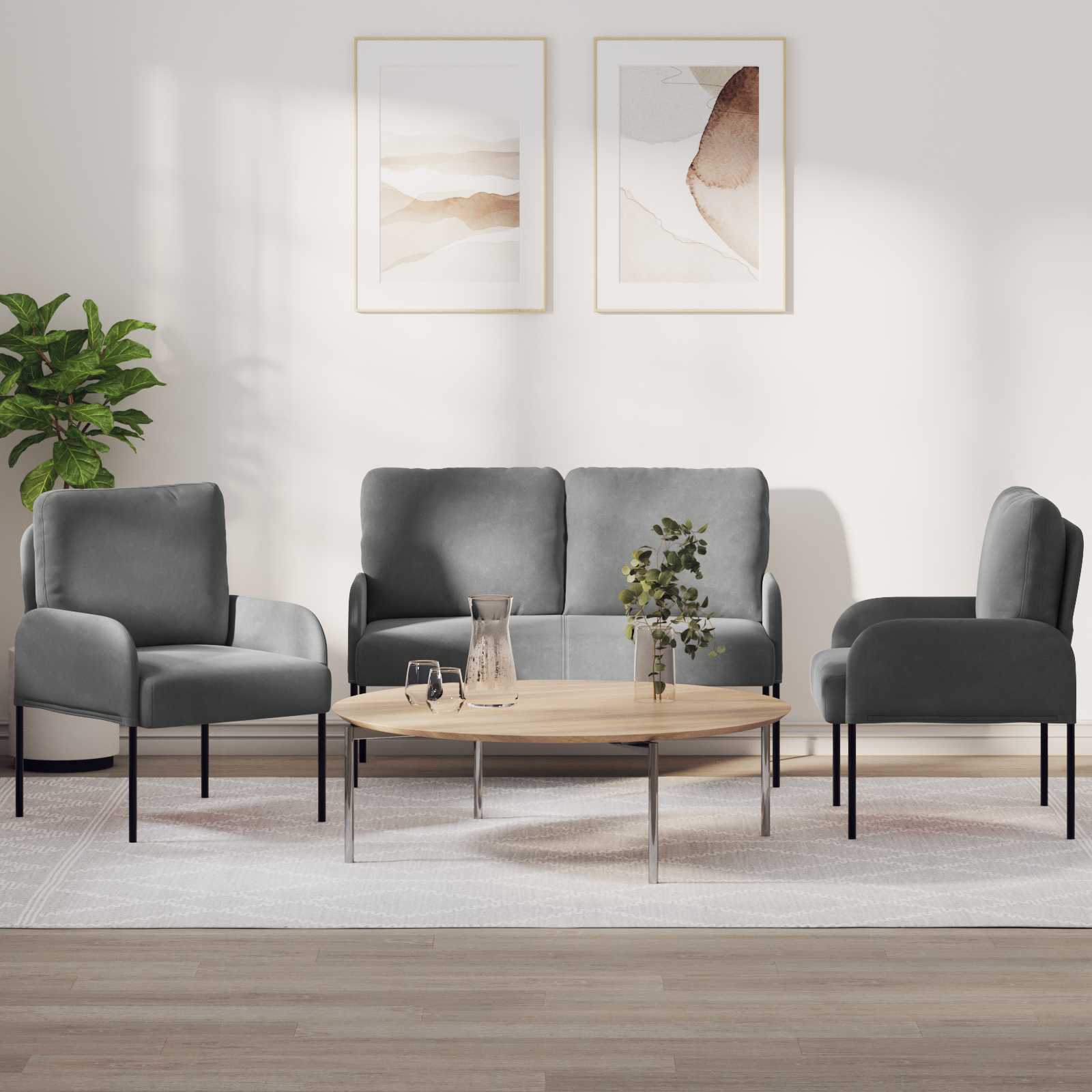 Σετ Καναπέ 3 pcs Σκούρο Γκρι 115 x 56 x 80 εκ Κόντρα πλακέ - Pakobazaar