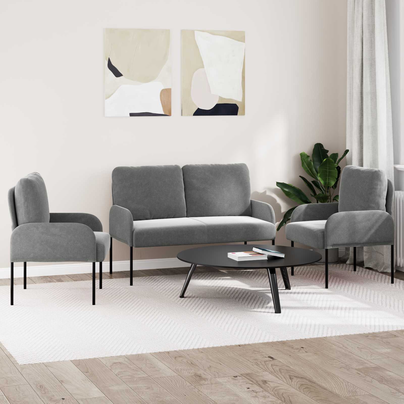 Σετ Καναπέ 3 pcs Σκούρο Γκρι 115 x 56 x 80 εκ Κόντρα πλακέ - Pakobazaar