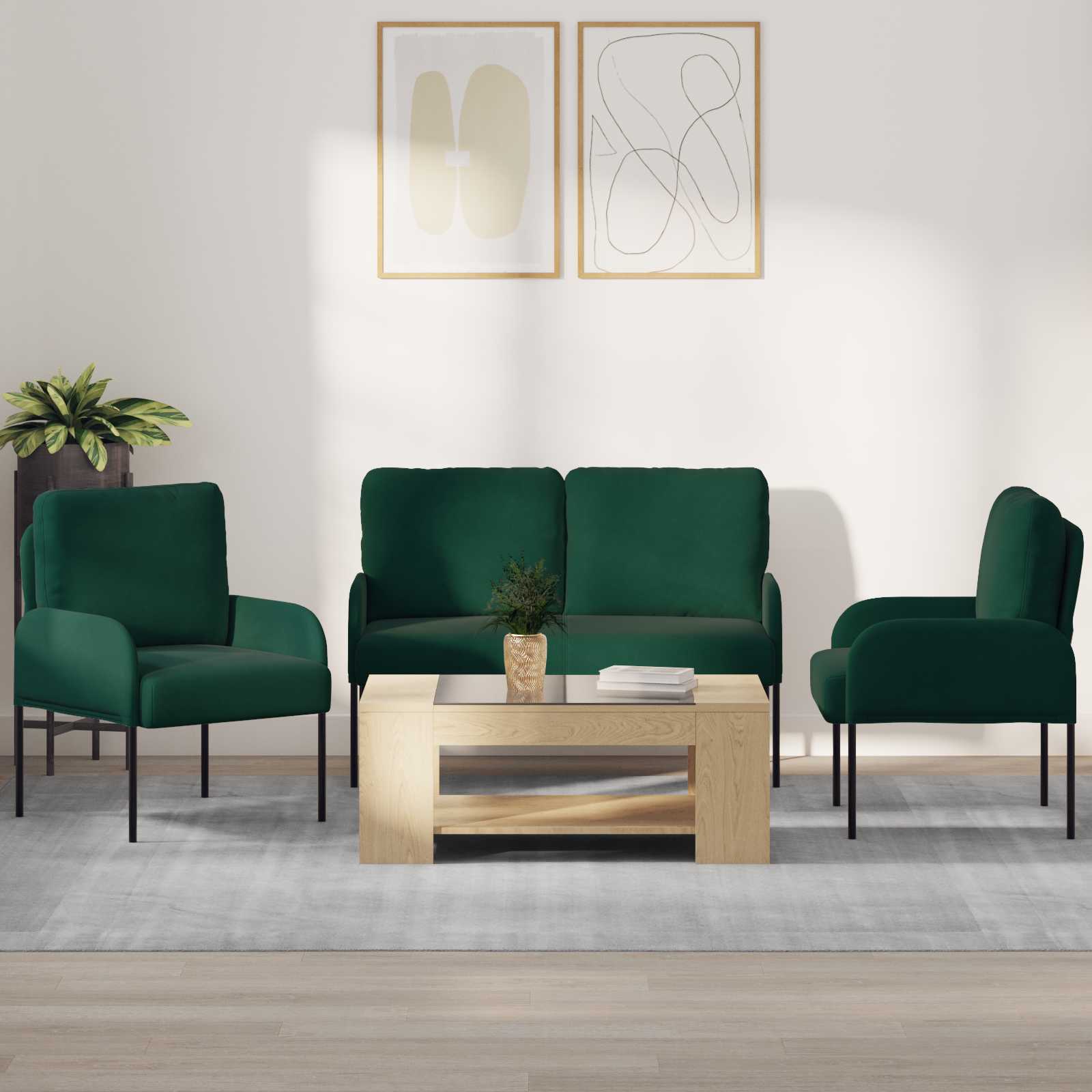 Σετ Καναπέ 3 pcs Σκούρο Πράσινο 115 x 56 x 80 εκ Κόντρα πλακέ - Pakobazaar