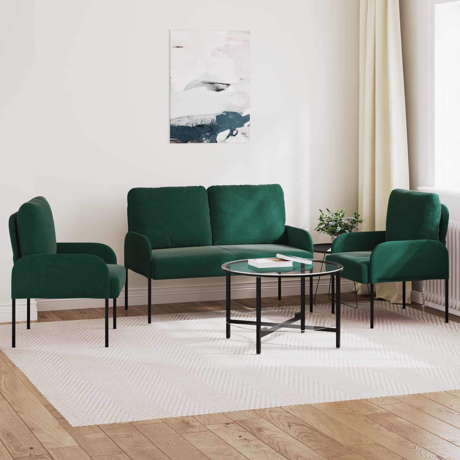Σετ Καναπέ 3 pcs Σκούρο Πράσινο 115 x 56 x 80 εκ Κόντρα πλακέ - Pakobazaar