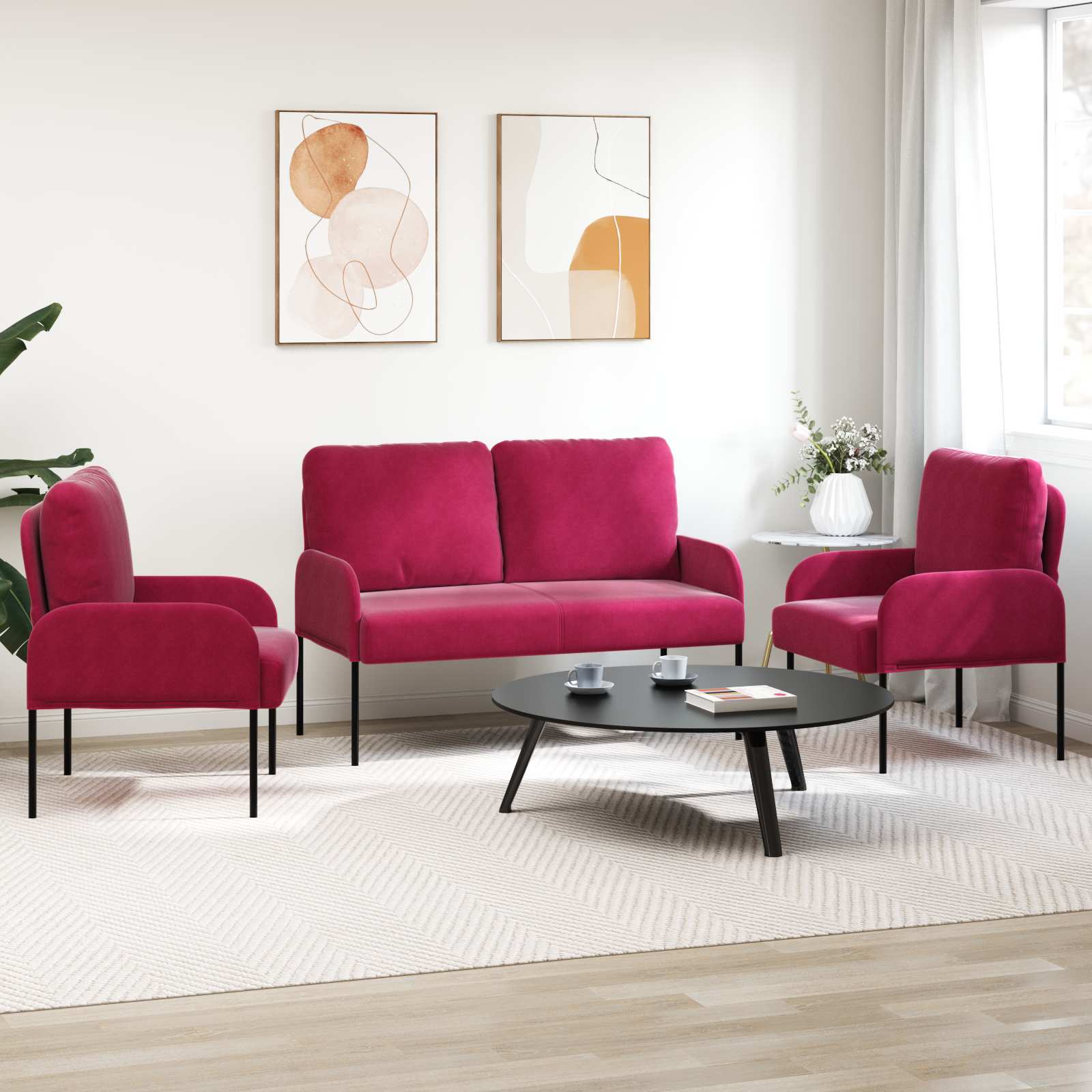 Σετ Καναπέ 3 pcs Κόκκινο 115 x 56 x 80 εκ Κόντρα πλακέ - Pakobazaar