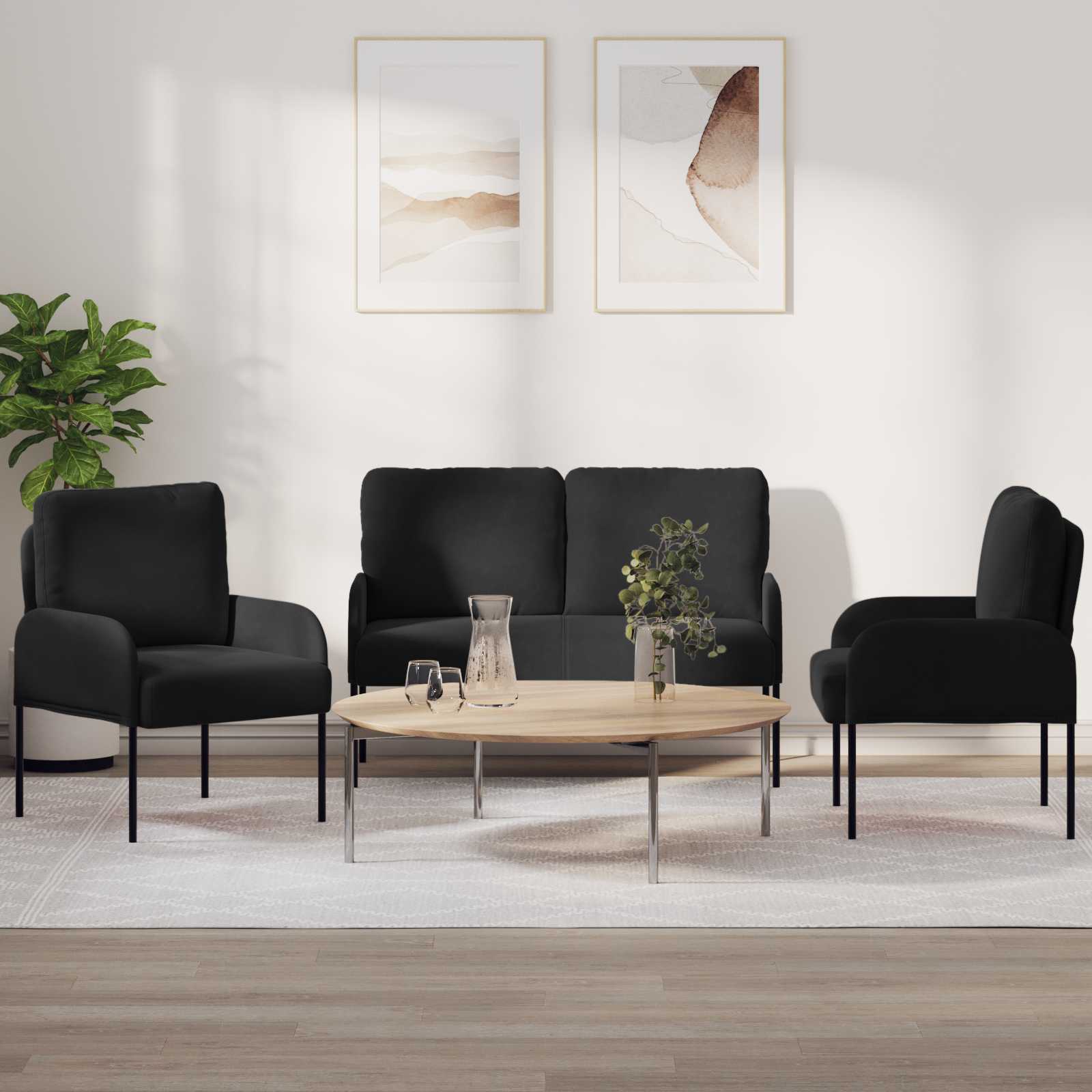 Σετ Καναπέ 3 pcs Μαύρο 115 x 56 x 80 εκ Κόντρα πλακέ - Pakobazaar