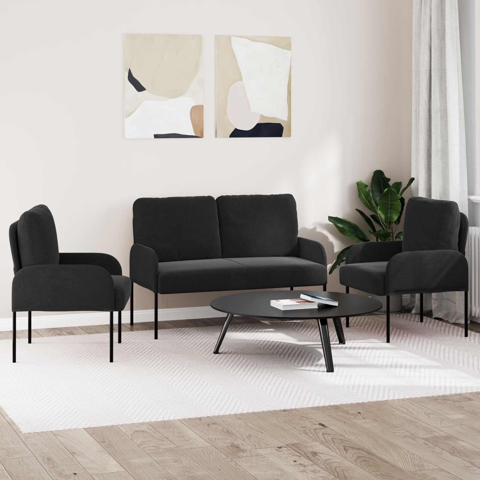 Σετ Καναπέ 3 pcs Μαύρο 115 x 56 x 80 εκ Κόντρα πλακέ - Pakobazaar