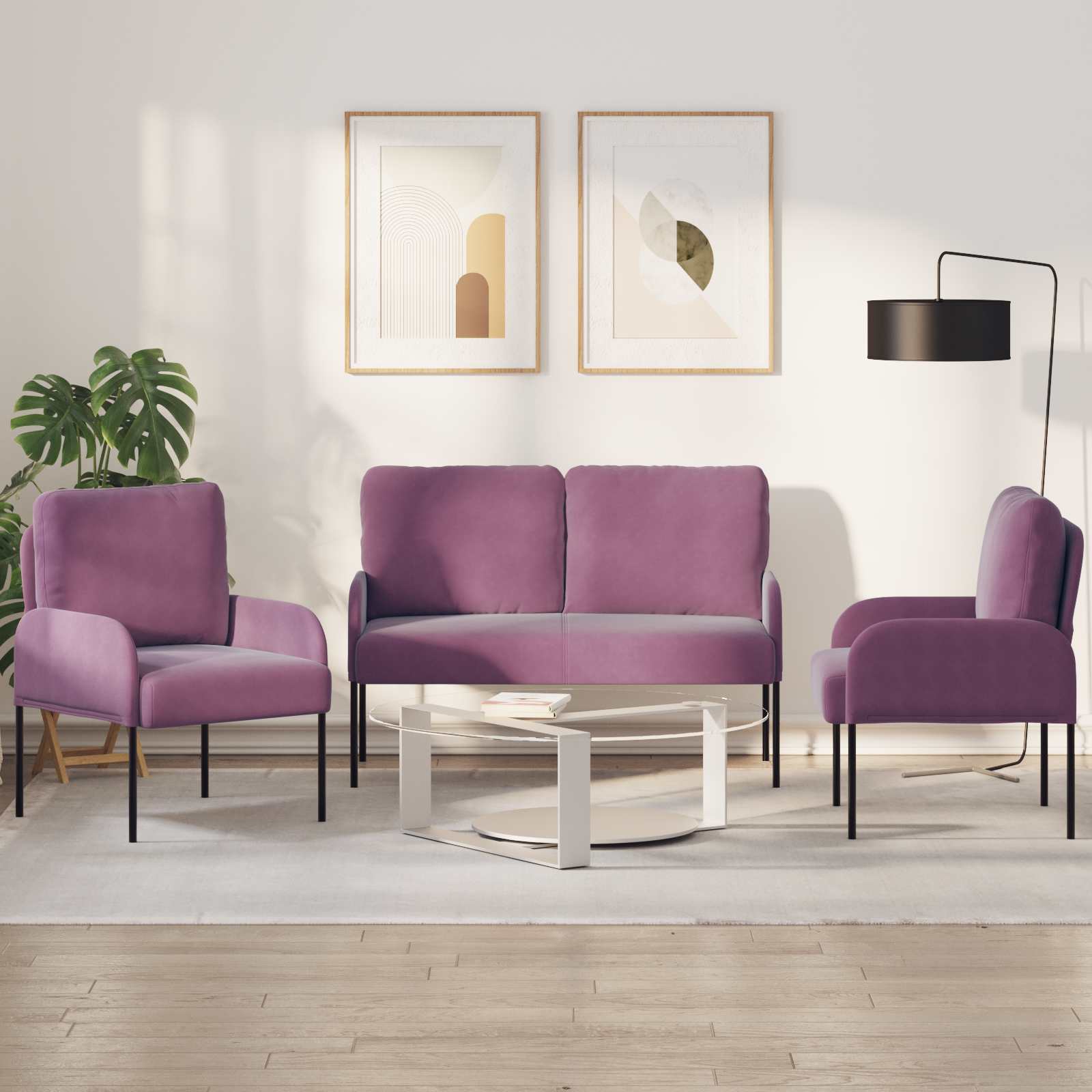 Σετ Καναπέ με μαξιλάρι 3 pcs Μοβ 115 x 56 x 80 εκ Κόντρα πλακέ - Pakobazaar