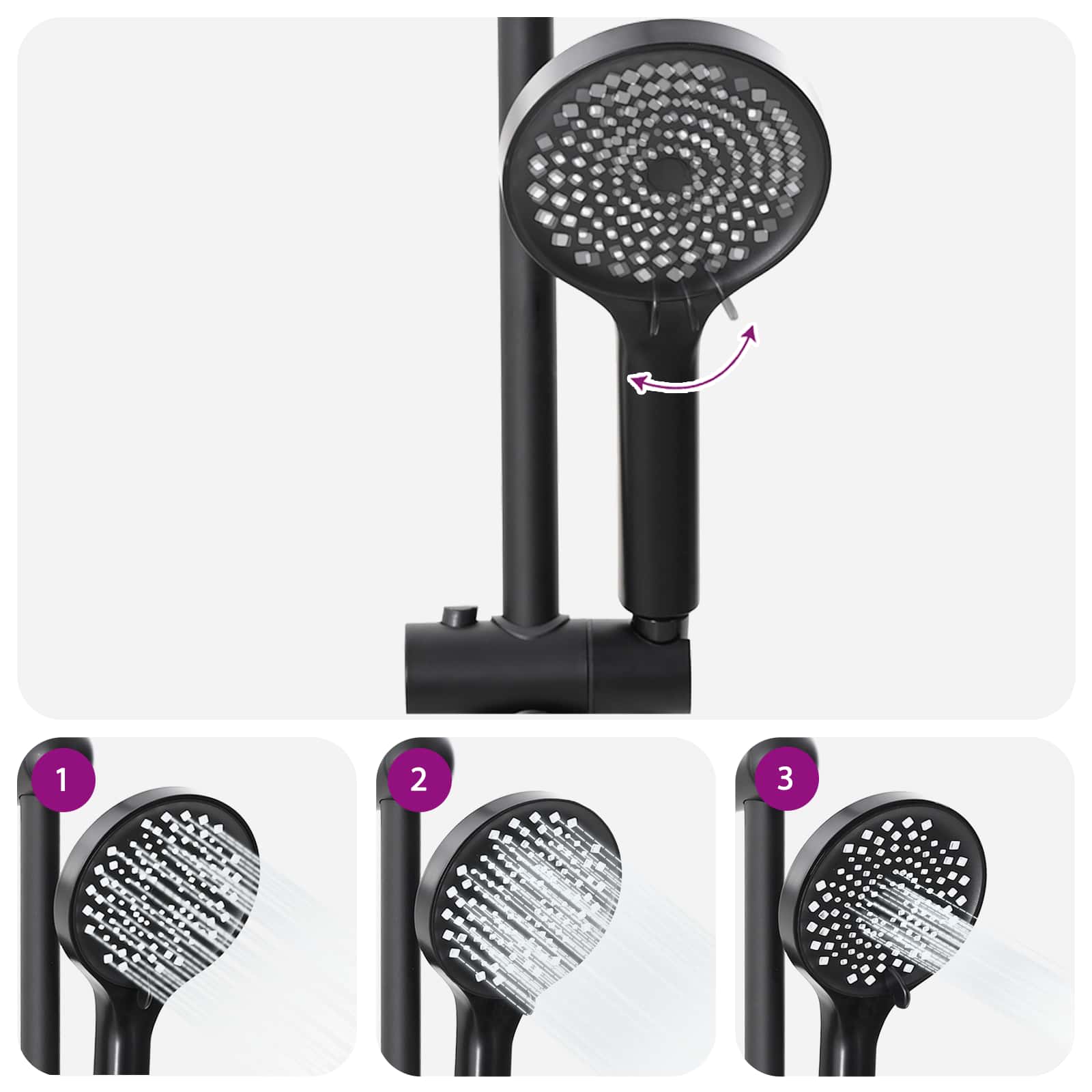 Σετ Κεφαλής Ντους Μαύρο 47 x 20 x 95 εκ. Ανοξείδωτο ατσάλι - Pakobazaar