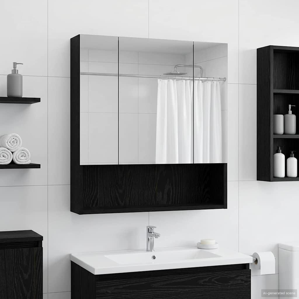 Καθρέφτης Ντουλάπα Μπάνιου Μαύρη Οξυά 60 x 14.5 x 70 εκ. - Pakobazaar