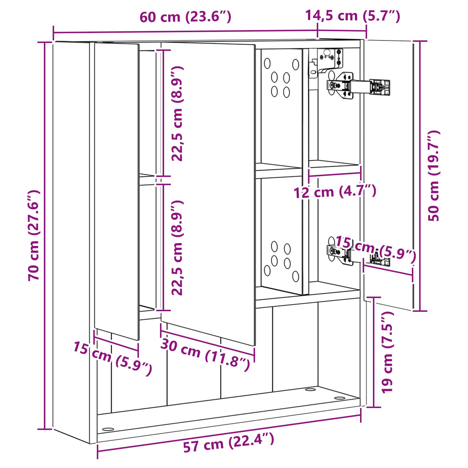 Καθρέφτης Ντουλάπα Μπάνιου Δρύς Sonoma 60 x 14.5 x 70 εκ. - Pakobazaar