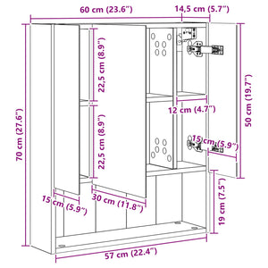 Καθρέφτης Ντουλάπα Μπάνιου Δρύς Sonoma 60 x 14.5 x 70 εκ. - Pakobazaar