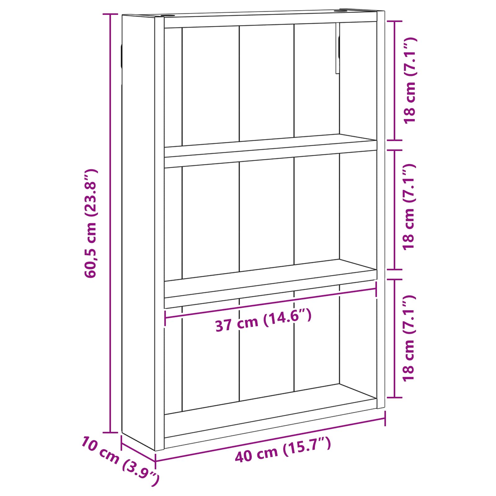 Ντουλάπα τοίχου μπάνιου με ράφι Μαύρη Δρυς 40 x 10 x 60,5 εκ - Pakobazaar