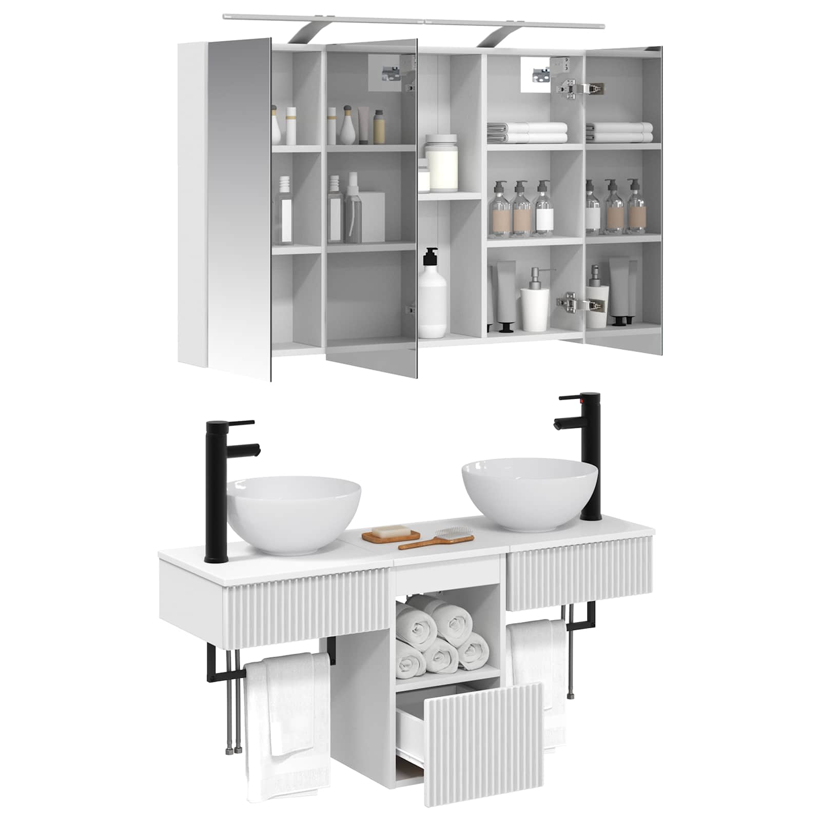 Σετ Ντουλαπιών Μπάνιου 4 pcs Λευκό 100 x 14,5 x 70 εκ