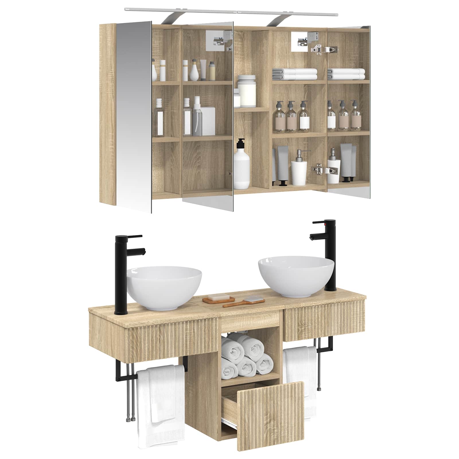 Σετ Ντουλαπιών Μπάνιου 4 pcs Sonoma Δρυς 100 x 14,5 x 70 εκ