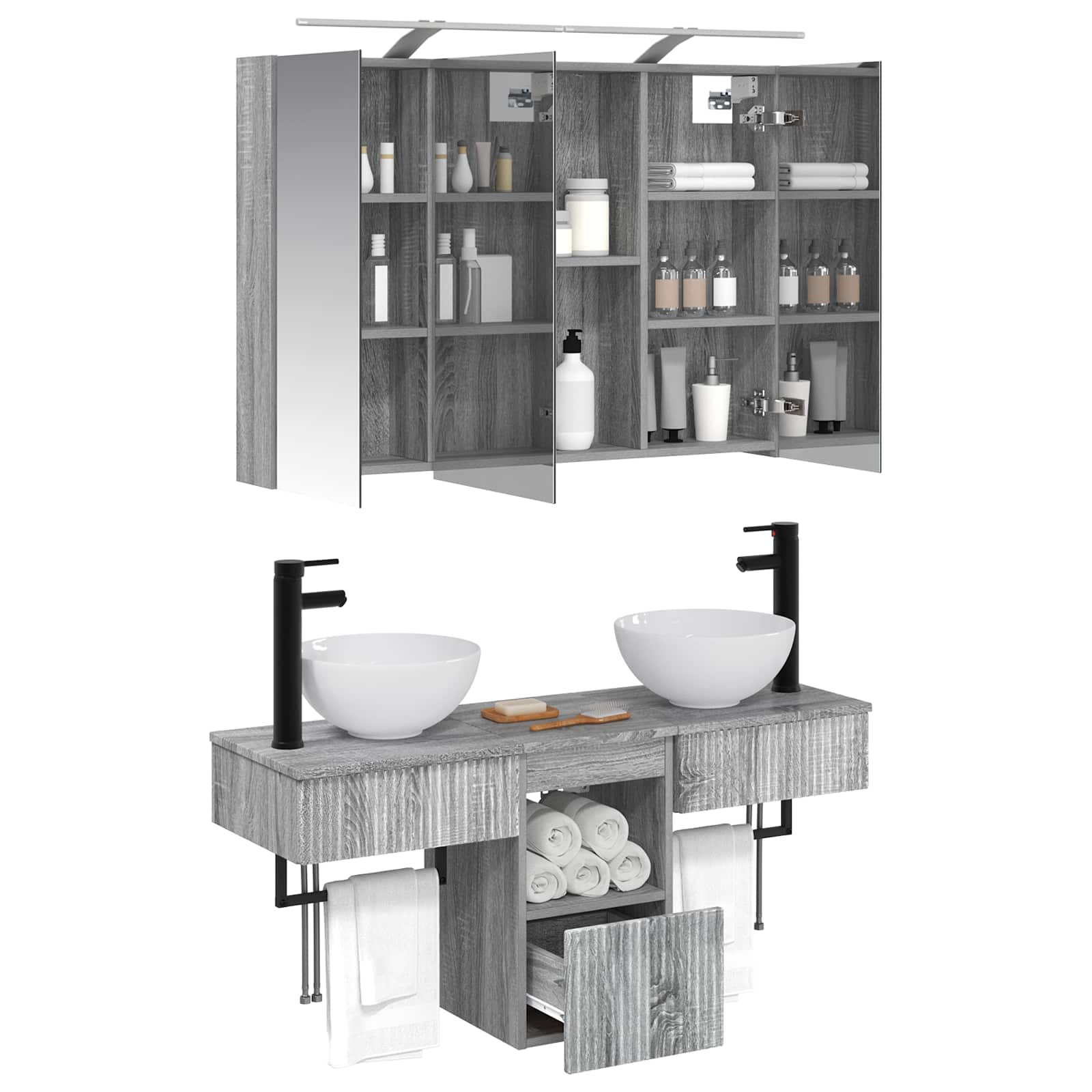 Σετ Ντουλαπιών Μπάνιου 4 pcs Γκρι Sonoma 100 x 14,5 x 70 εκ - Pakobazaar