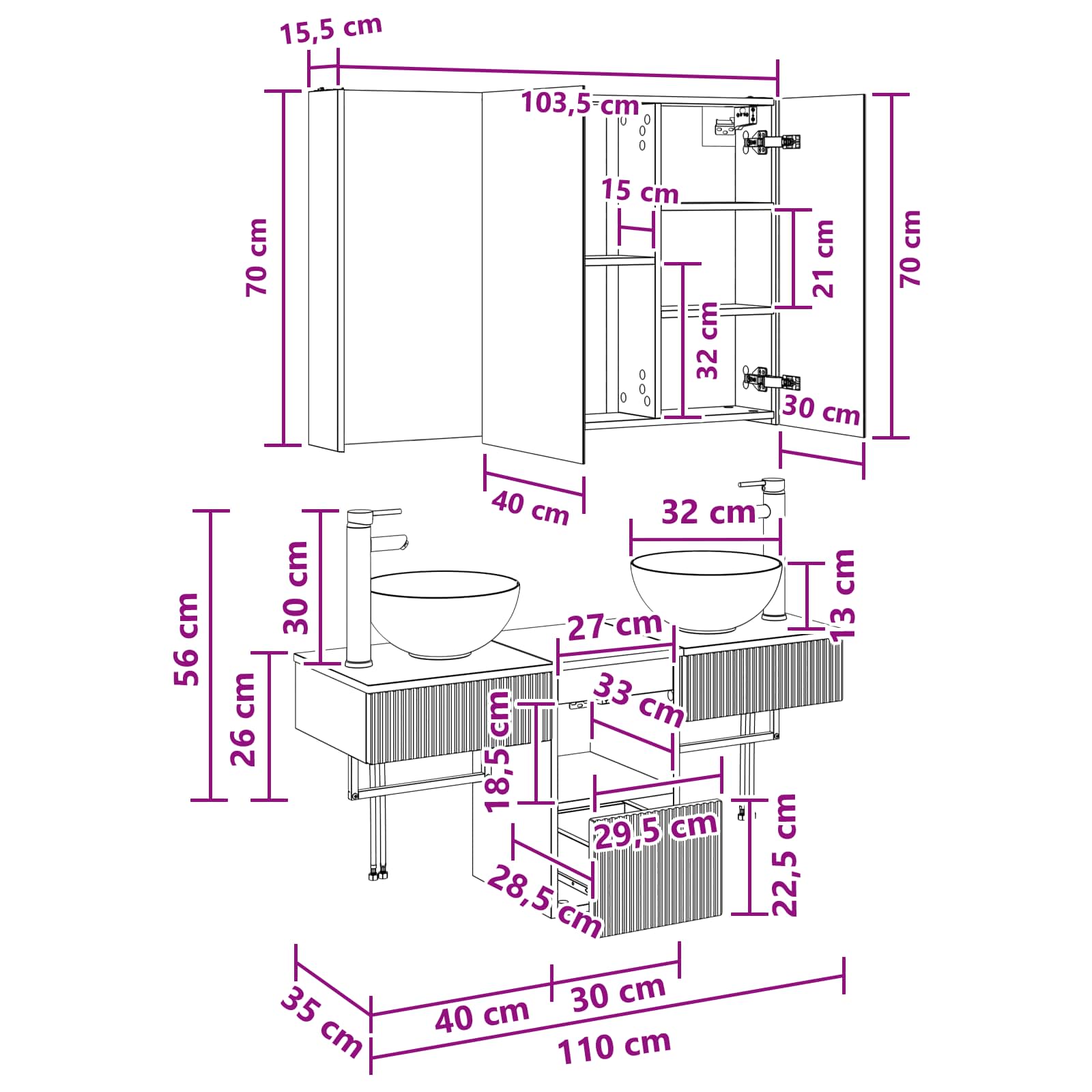 Σετ Ντουλαπιών Μπάνιου 4 pcs Λευκό 103,5 x 15,5 x 70 εκ. - Pakobazaar