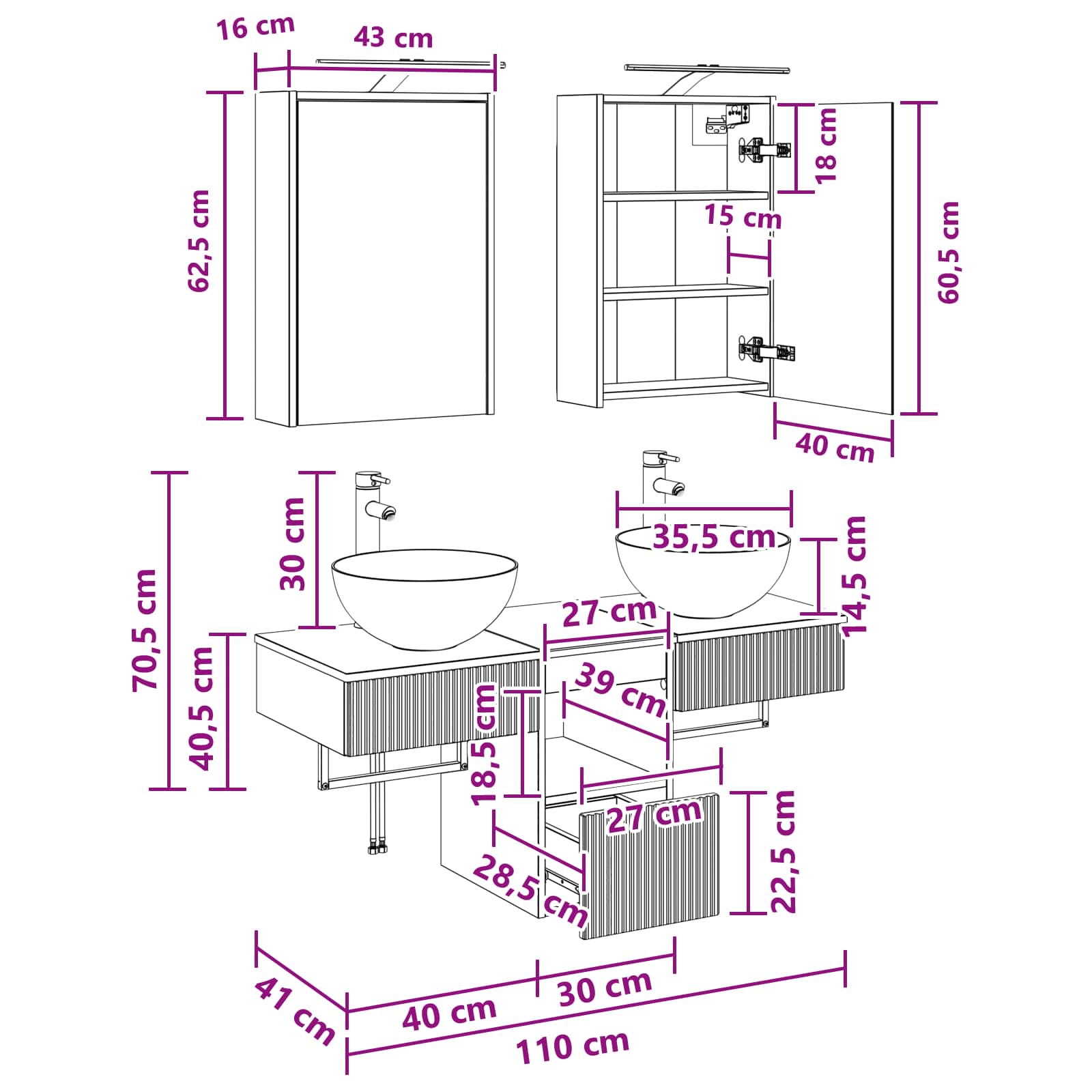 Σετ Ντουλαπιών Μπάνιου 5 pcs Λευκό 43 x 16 x 62,5 εκ. - Pakobazaar