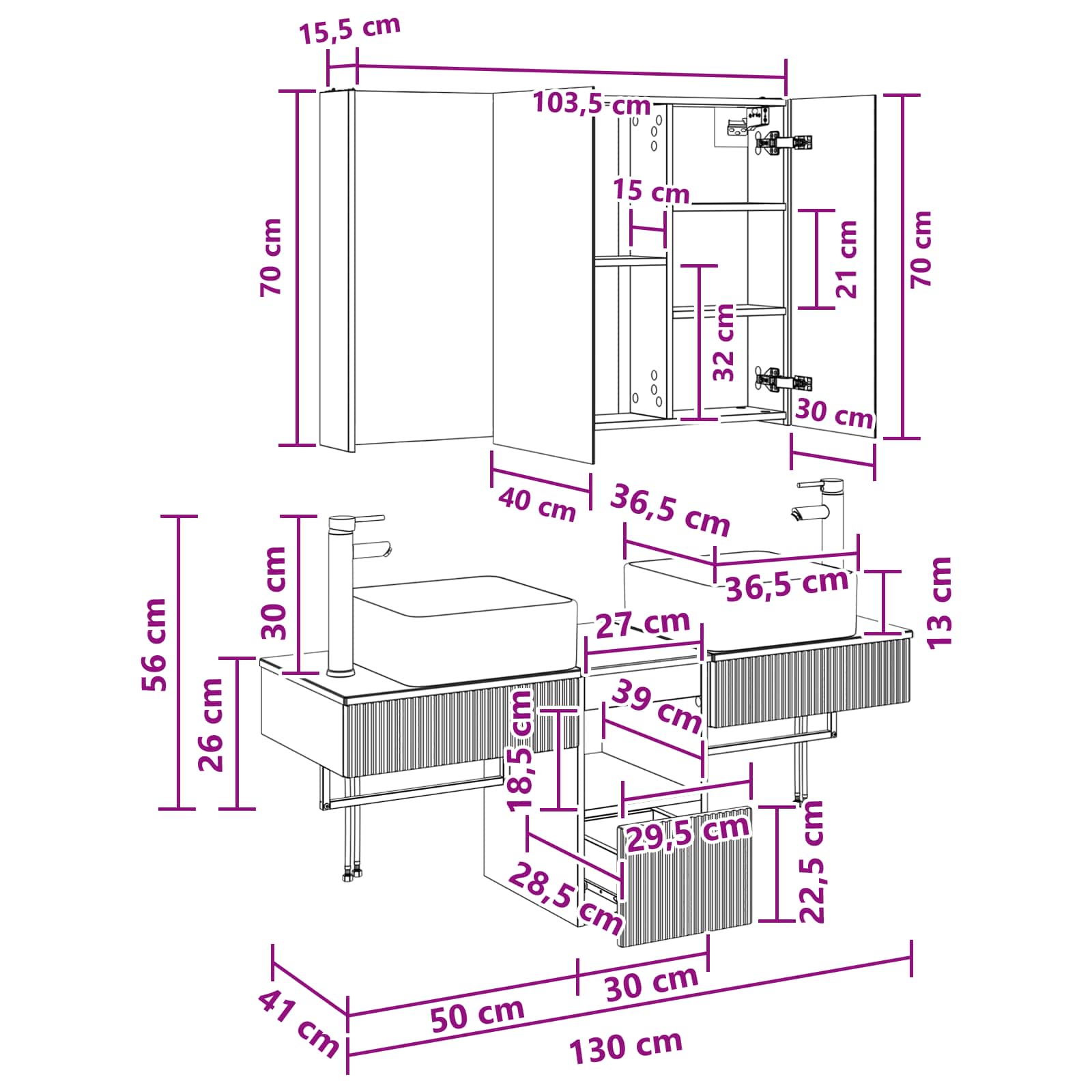 Σετ Ντουλαπιών Μπάνιου 4 pcs Λευκό 103,5 x 15,5 x 70 εκ. - Pakobazaar