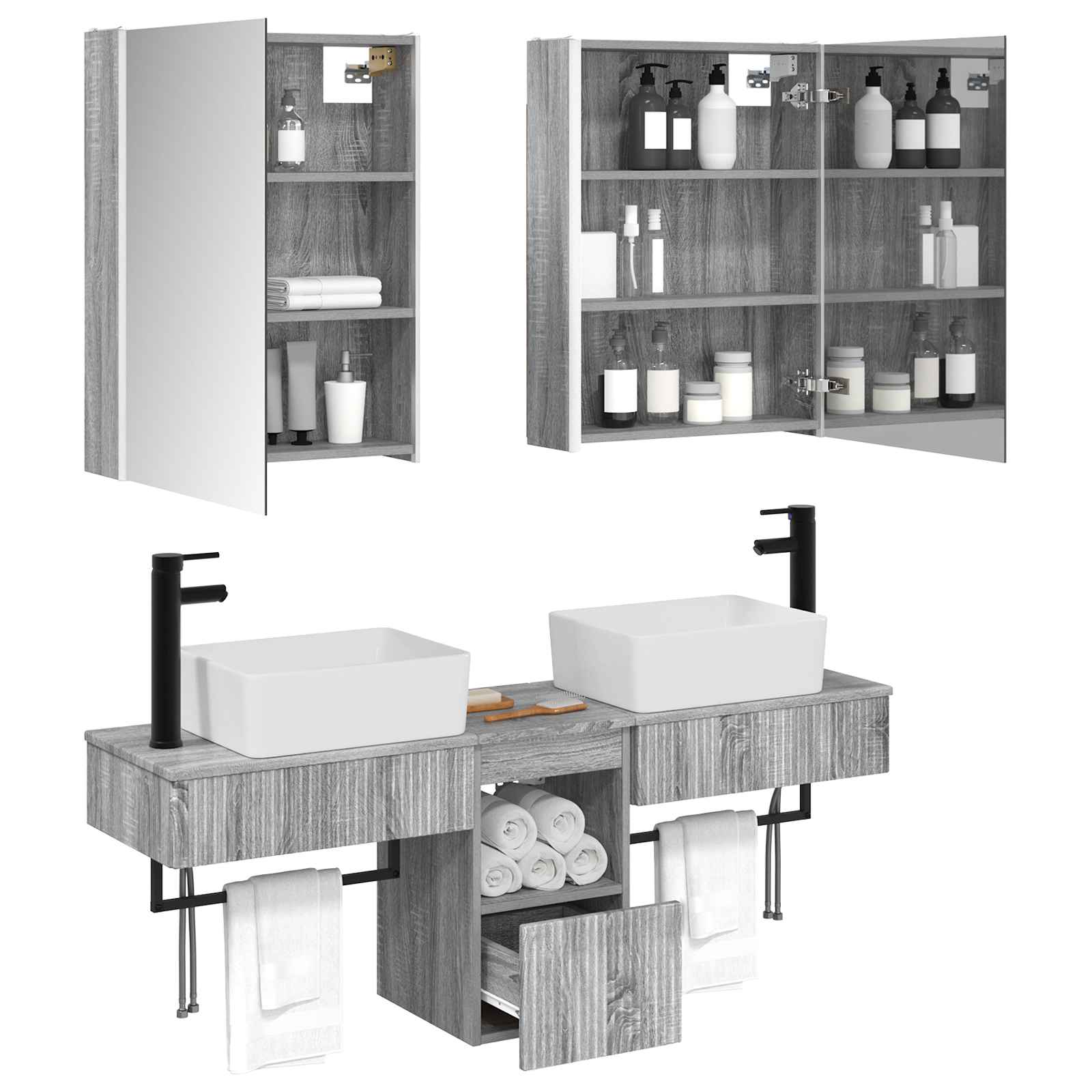 Σετ Ντουλαπιών Μπάνιου 5 pcs Γκρι Sonoma 53 x 15,5 x 70 εκ. - Pakobazaar