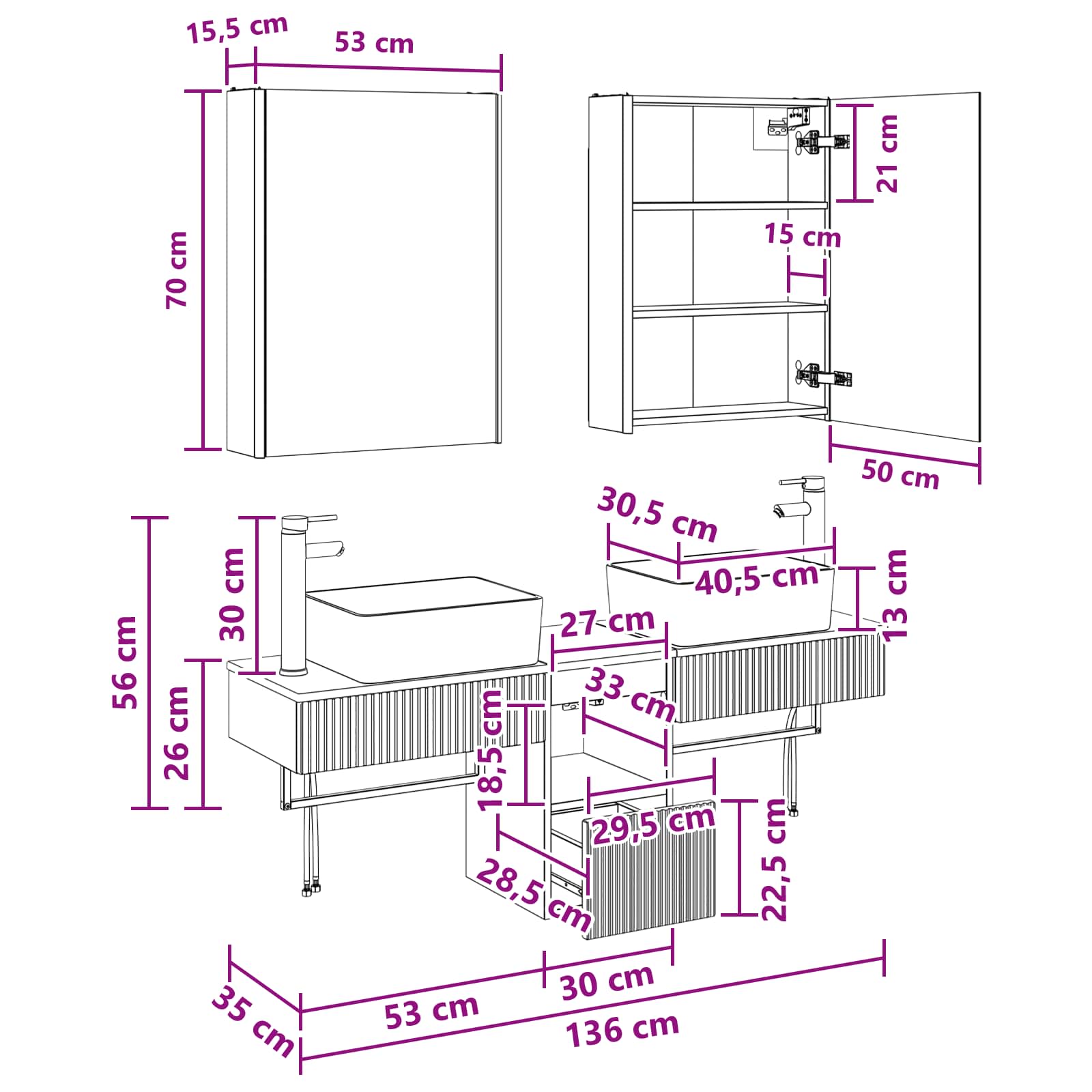 Σετ Ντουλαπιών Μπάνιου 5 pcs Γκρι Sonoma 53 x 15,5 x 70 εκ. - Pakobazaar