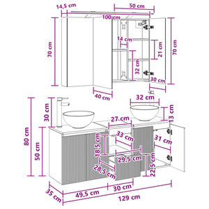 Σετ Ντουλαπιών Μπάνιου 4 pcs Sonoma Δρυς 100 x 14,5 x 70 εκ - Pakobazaar
