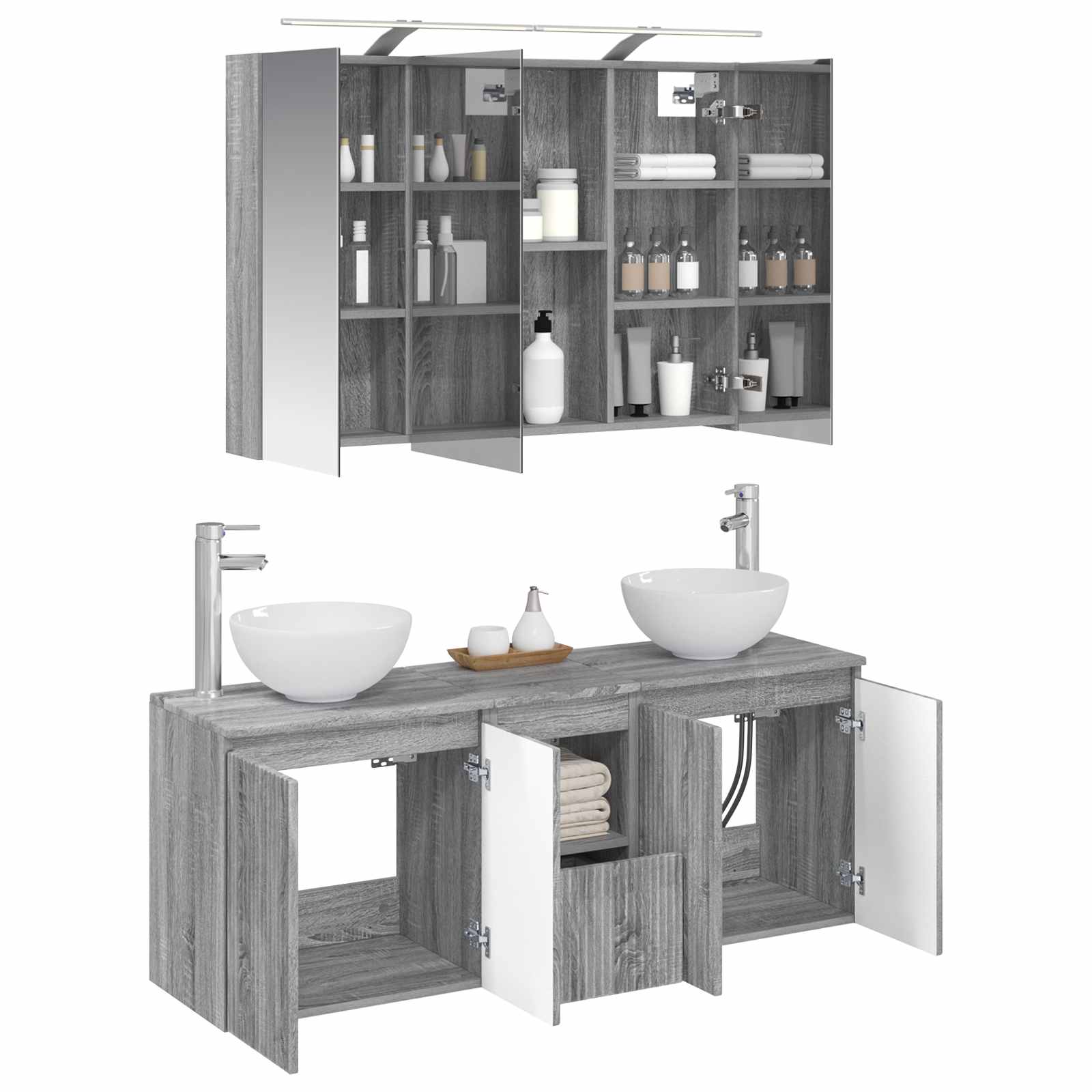 Σετ Ντουλαπιών Μπάνιου 4 pcs Γκρι Sonoma 100 x 14,5 x 70 εκ