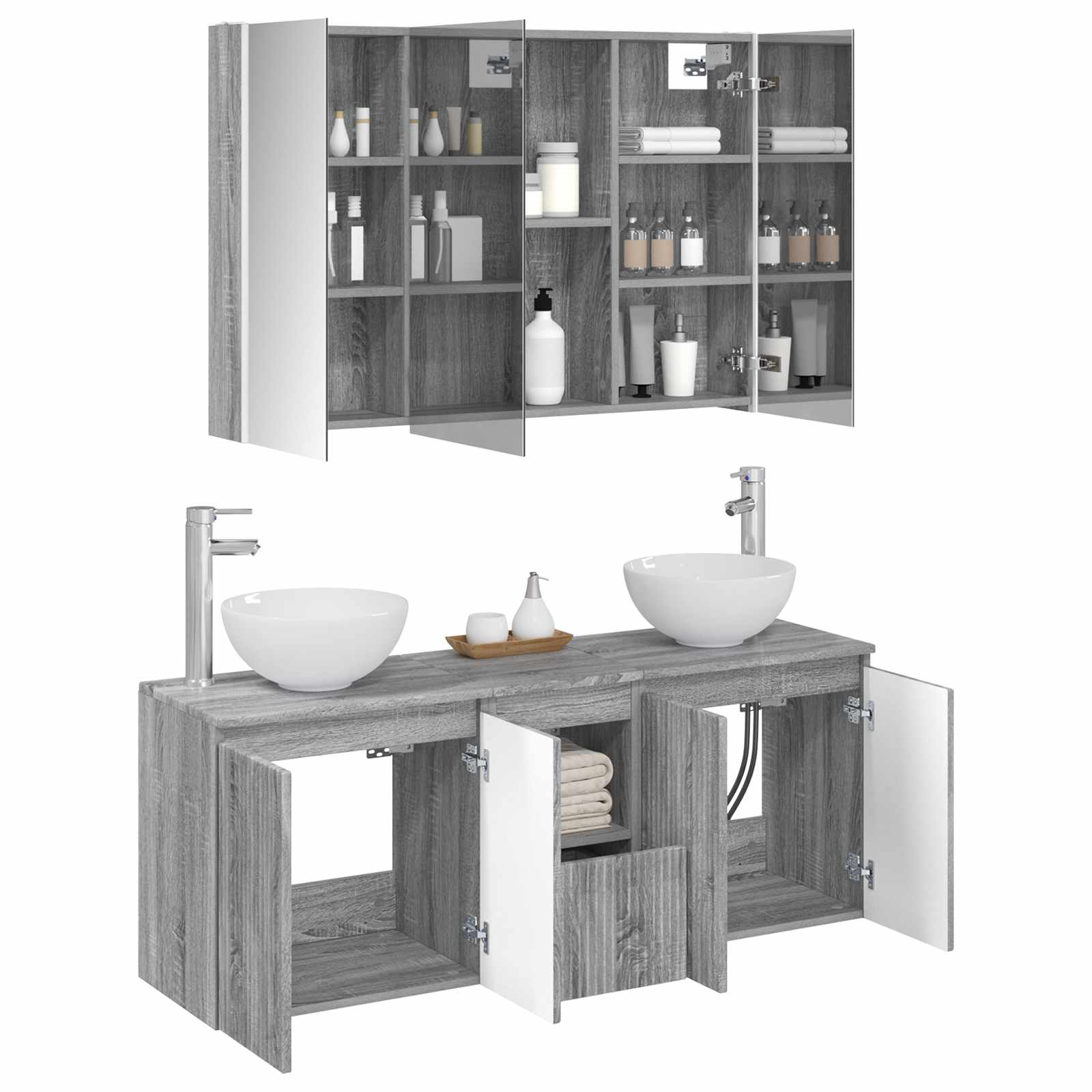 Σετ Ντουλαπιών Μπάνιου 4 pcs Γκρι Sonoma 103,5 x 15,5 x 70 εκ. - Pakobazaar