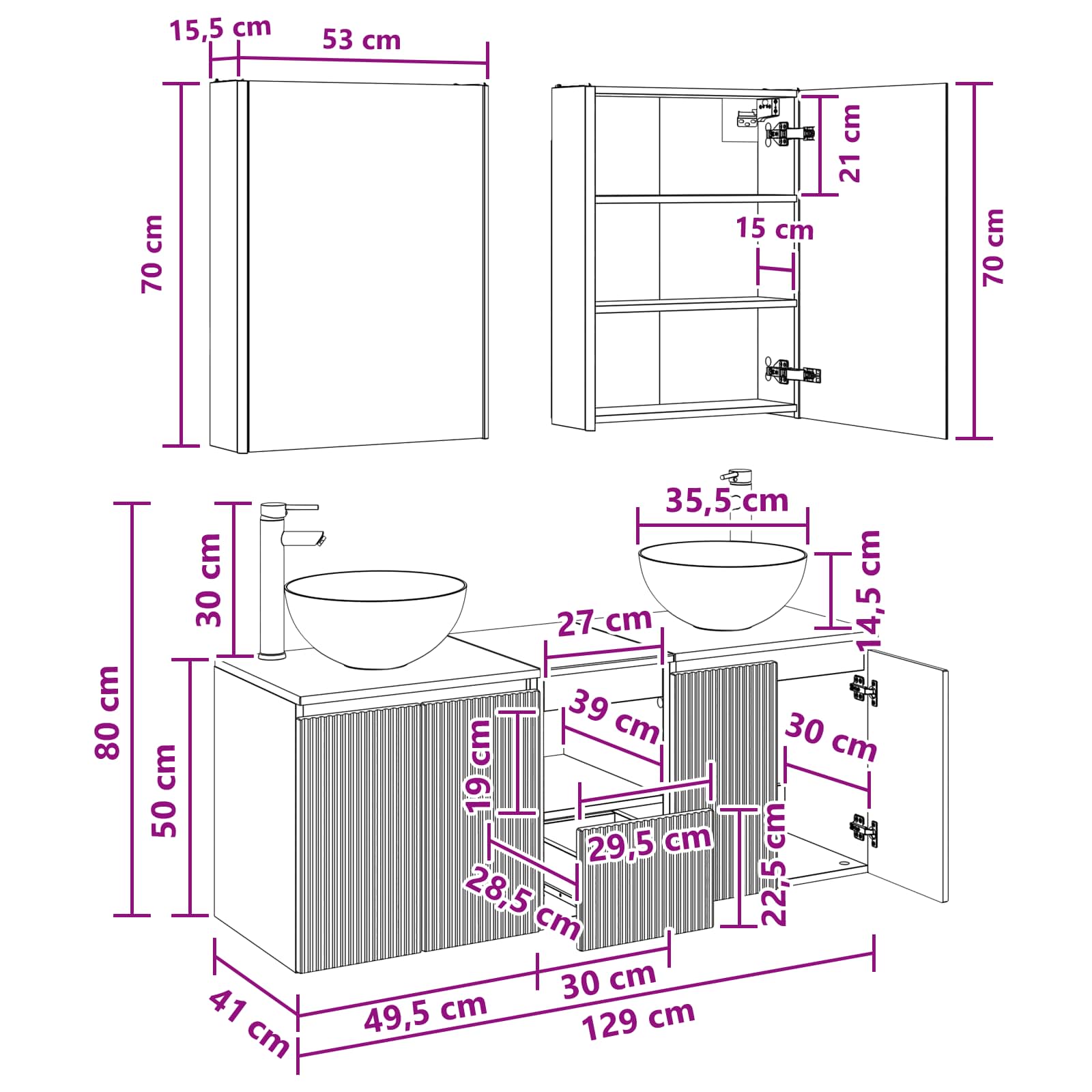 Σετ Ντουλαπιών Μπάνιου 5 pcs Λευκό 53 x 15,5 x 70 εκ. - Pakobazaar