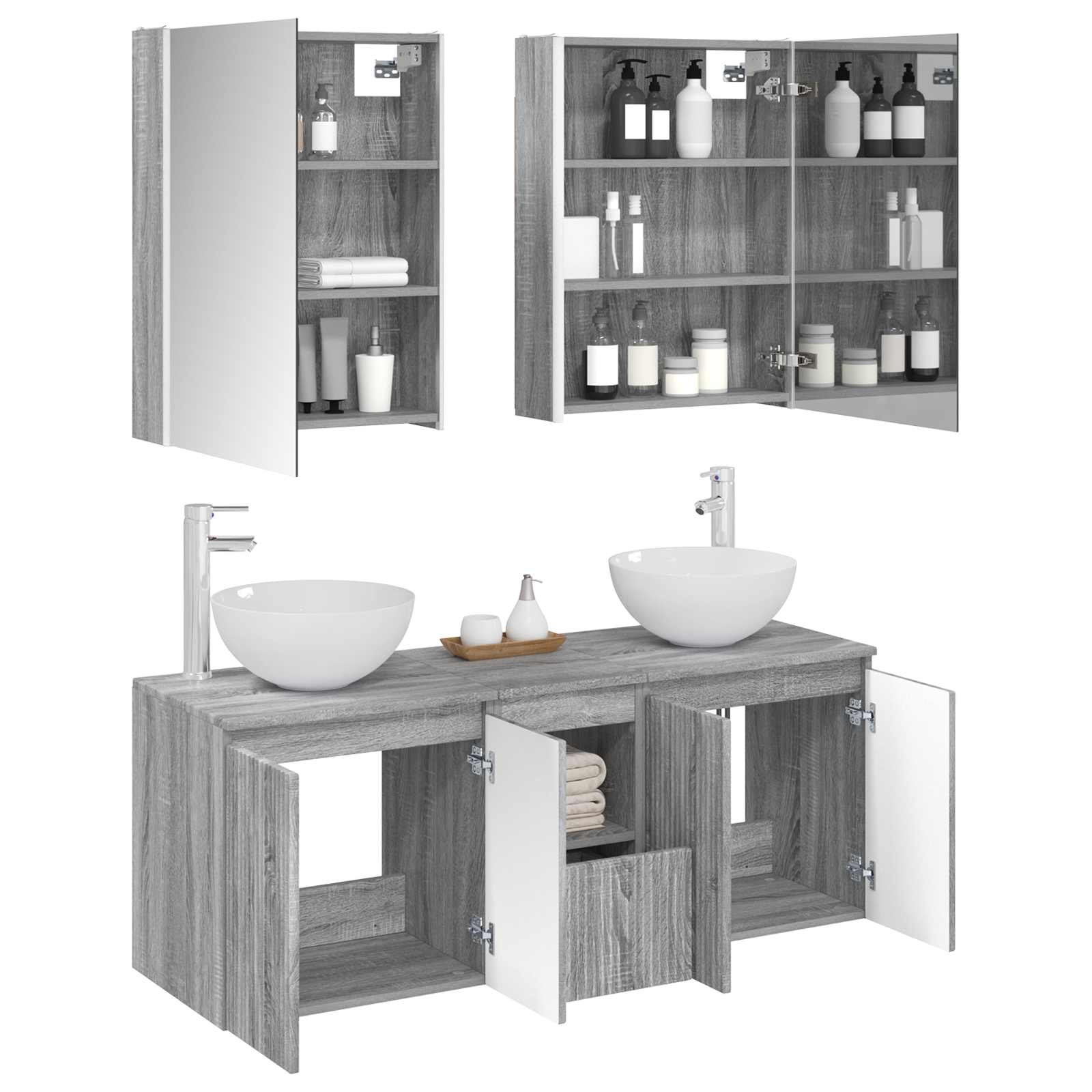 Σετ Ντουλαπιών Μπάνιου 5 pcs Γκρι Sonoma 53 x 15,5 x 70 εκ.