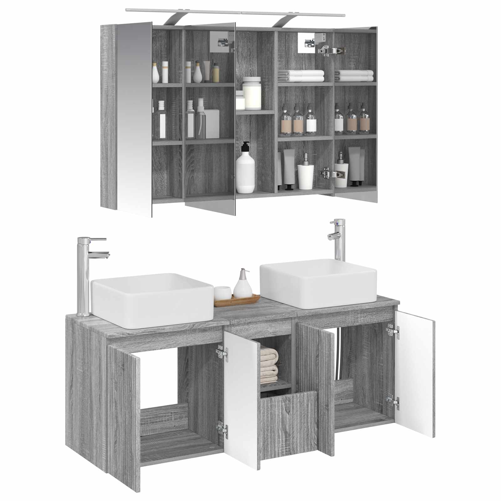 Σετ Ντουλαπιών Μπάνιου 4 pcs Γκρι Sonoma 100 x 14,5 x 70 εκ - Pakobazaar