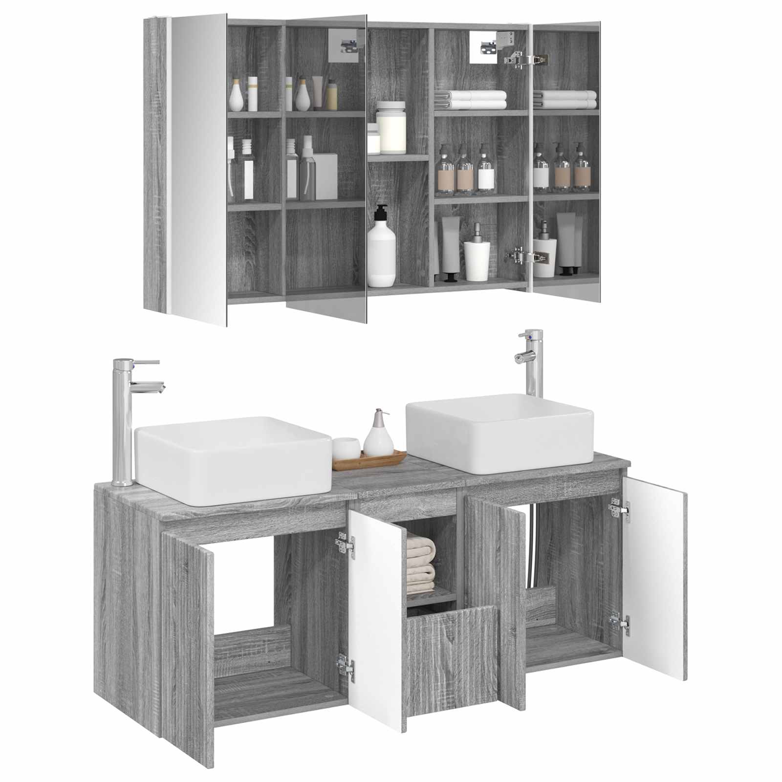 Σετ Ντουλαπιών Μπάνιου 4 pcs Γκρι Sonoma Επεξεργασμένο Ξύλο