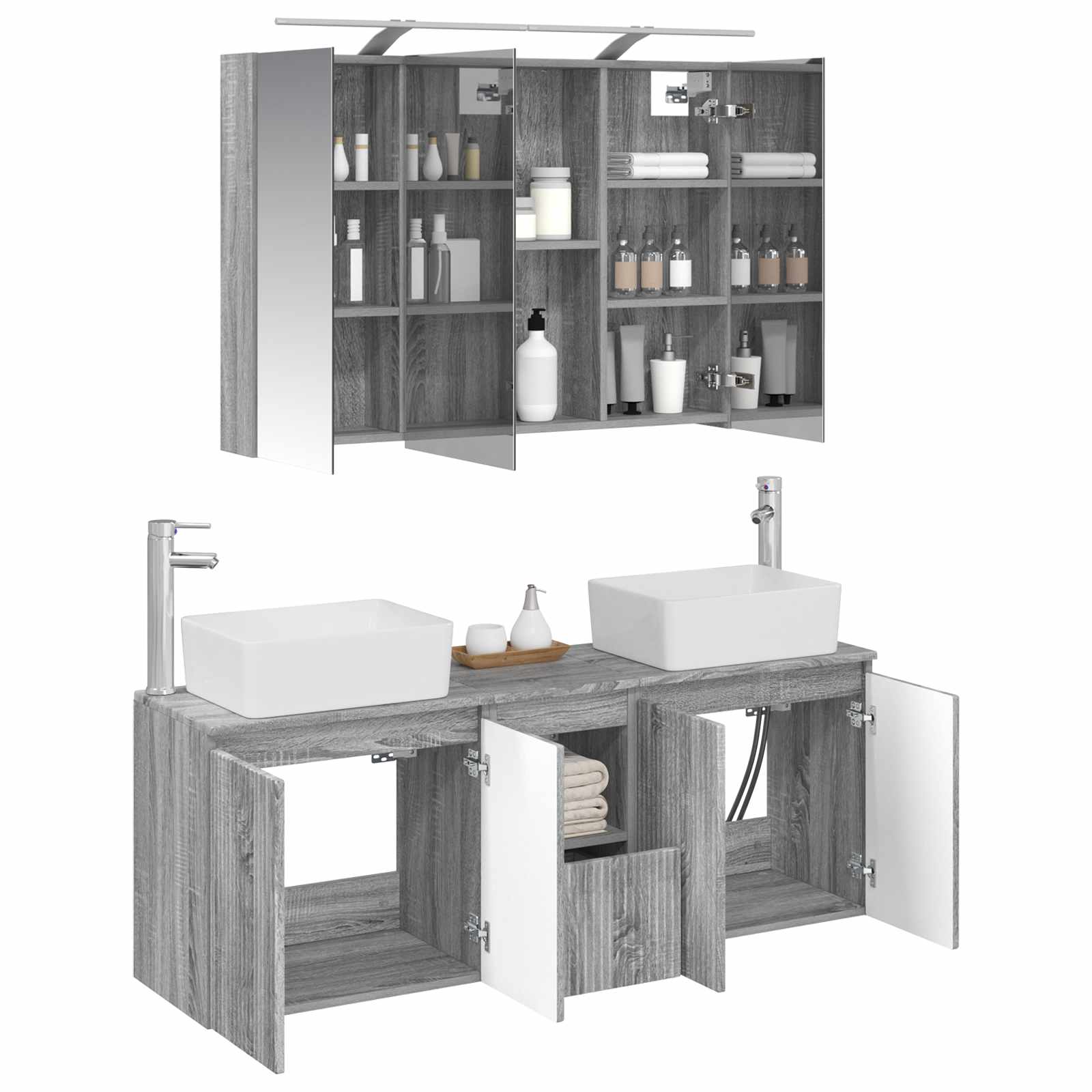 Σετ Ντουλαπιών Μπάνιου 4 pcs Γκρι Sonoma Επεξεργασμένο Ξύλο