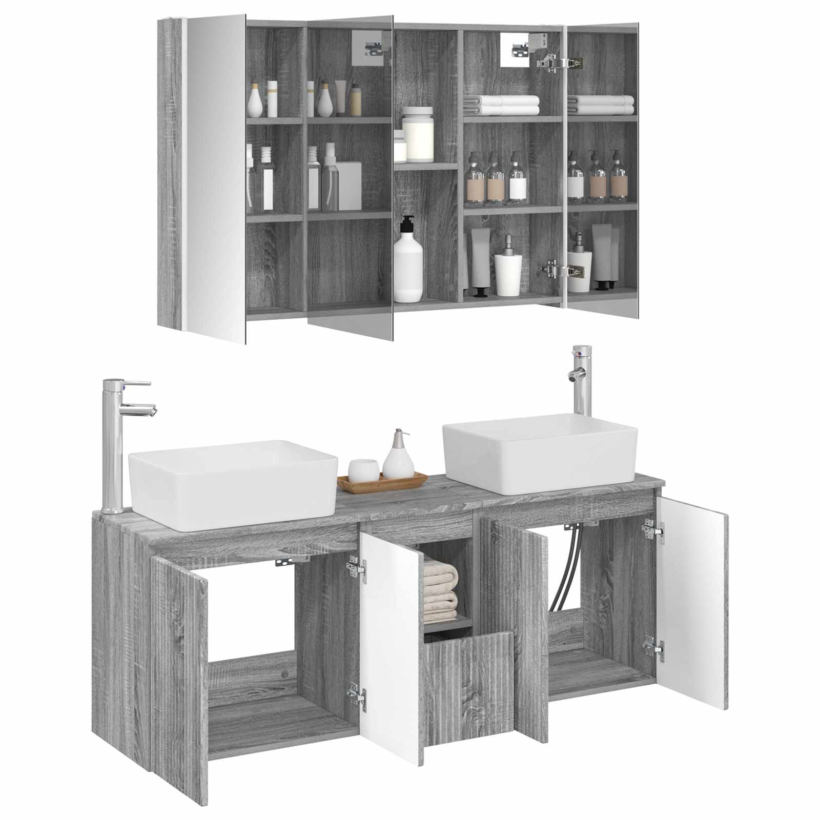 Σετ Ντουλαπιών Μπάνιου 4 pcs Γκρι Sonoma Επεξεργασμένο Ξύλο