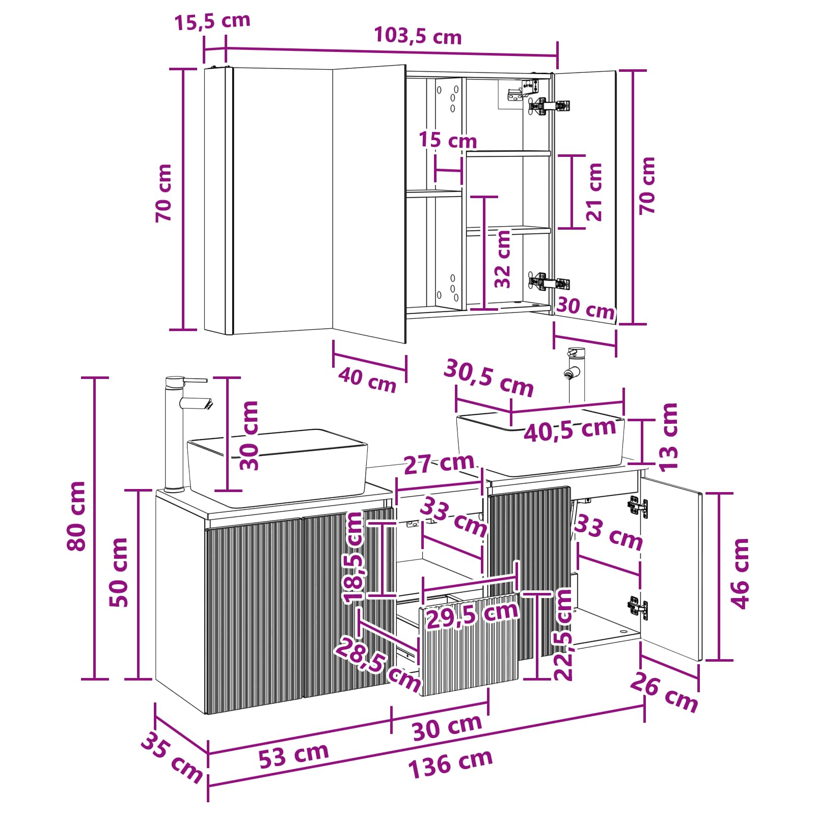 Σετ Ντουλαπιών Μπάνιου 4 pcs Γκρι Sonoma Επεξεργασμένο Ξύλο