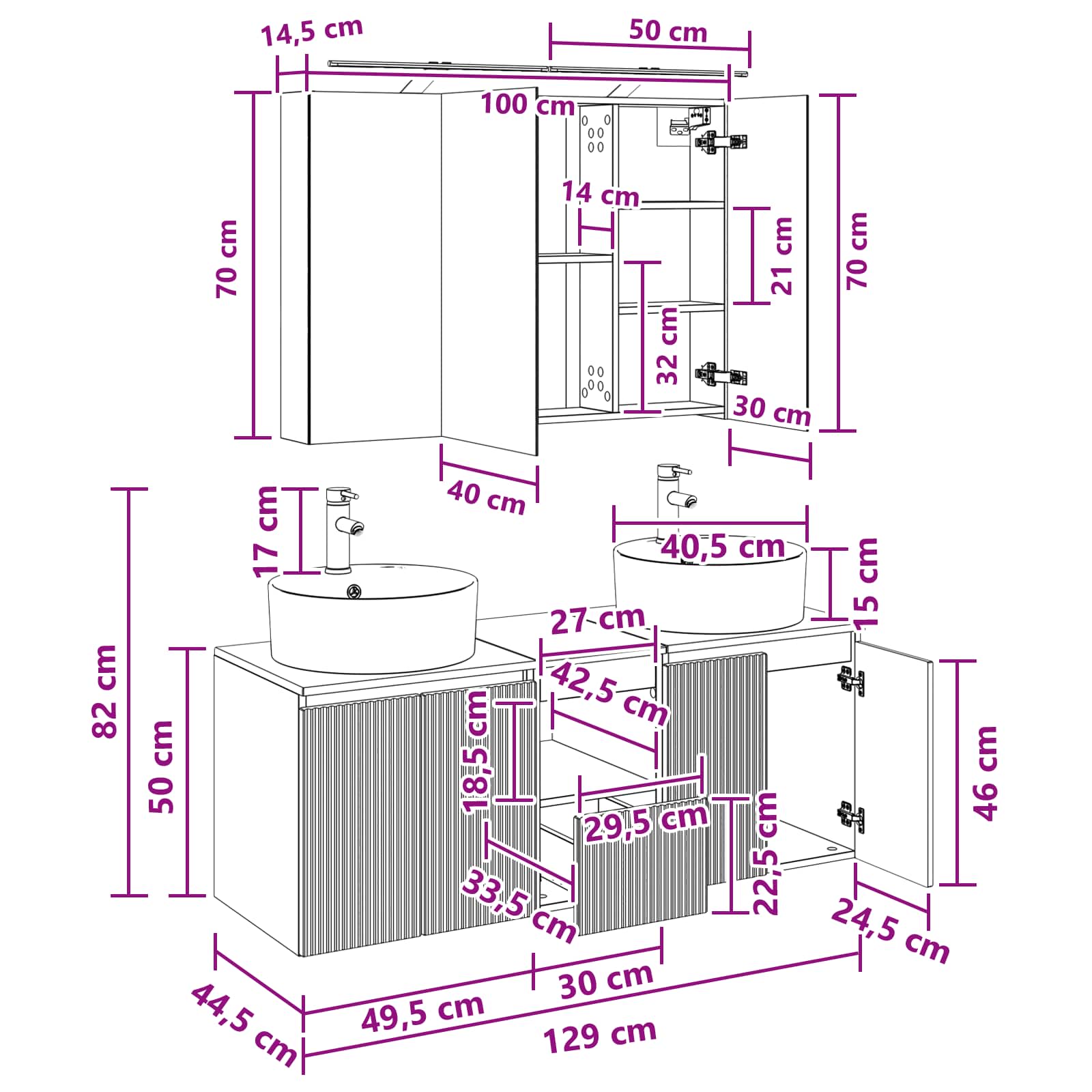 Σετ Ντουλαπιών Μπάνιου 4 pcs Sonoma Δρυς Επεξεργασμένο Ξύλο - Pakobazaar