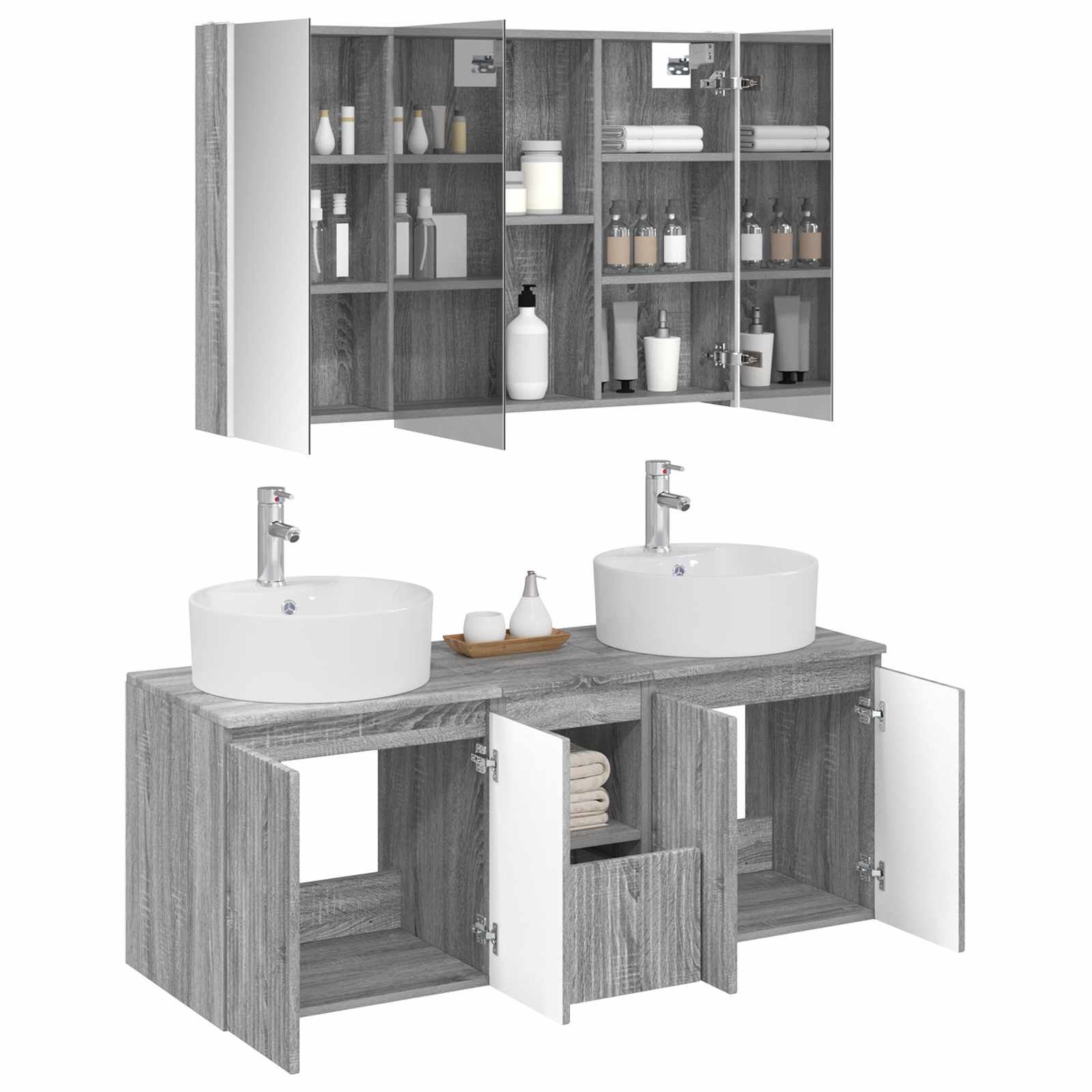 Σετ Ντουλαπιών Μπάνιου 4 pcs Γκρι Sonoma Επεξεργασμένο Ξύλο