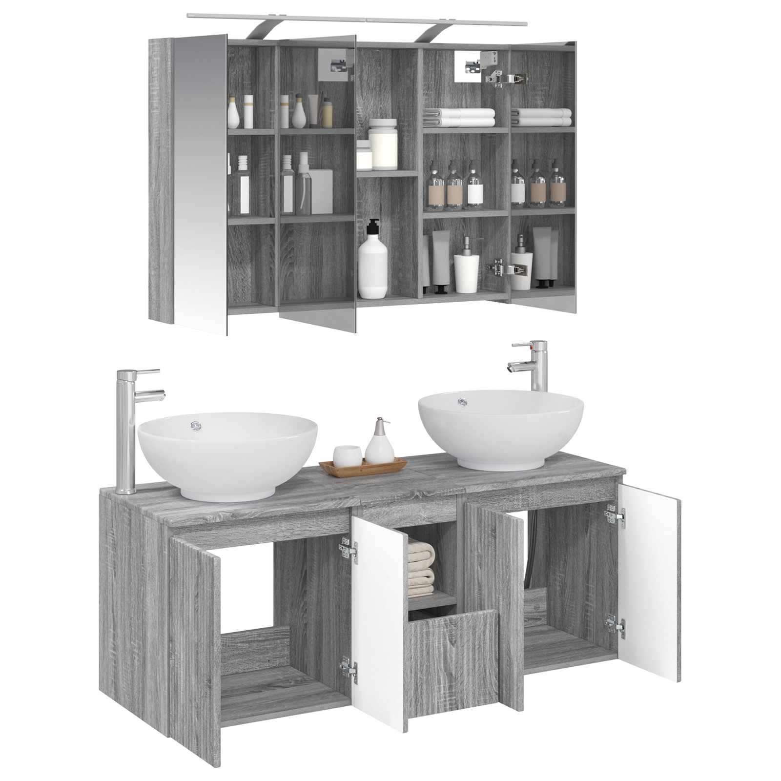 Σετ Ντουλαπιών Μπάνιου 4 pcs Γκρι Sonoma Επεξεργασμένο Ξύλο