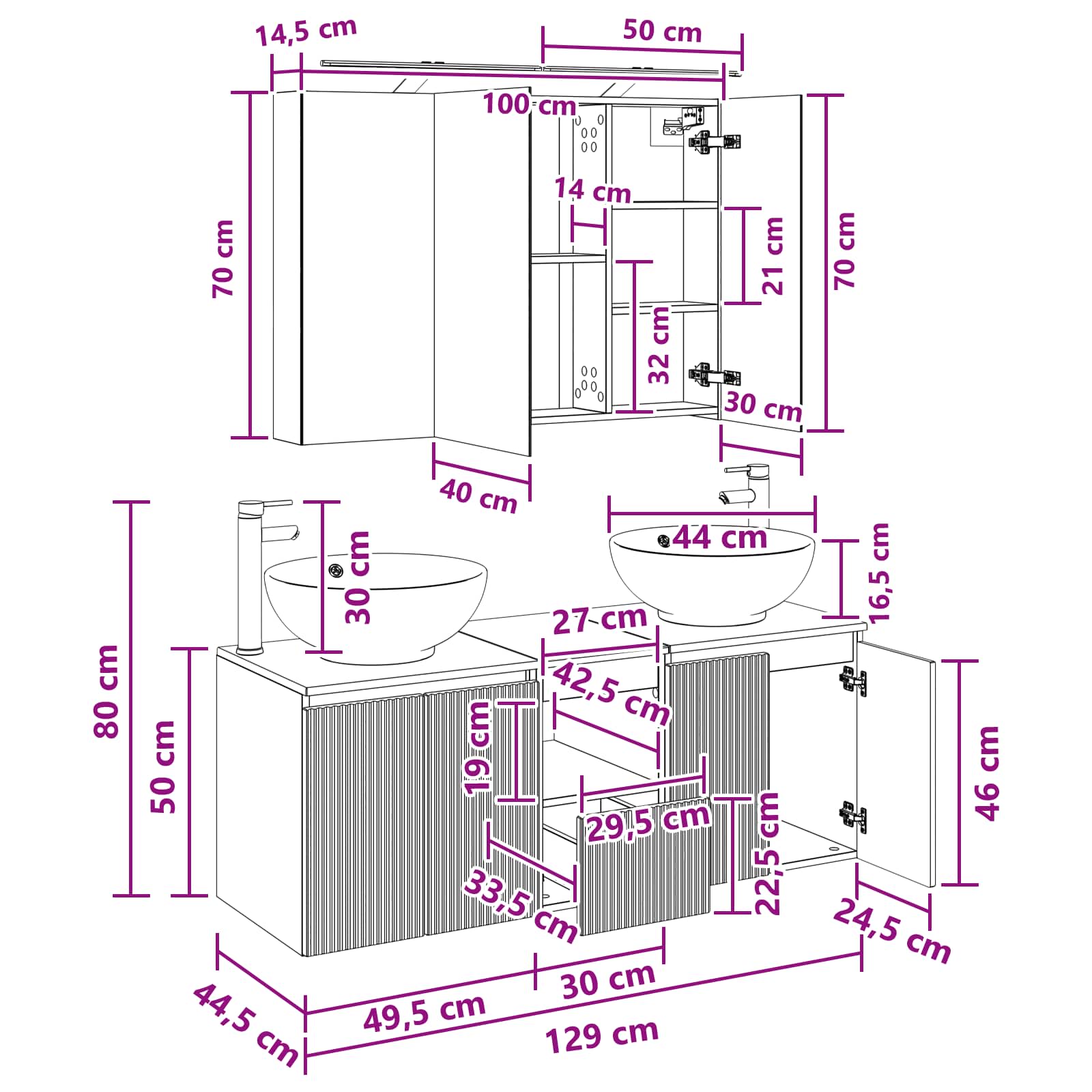 Σετ Ντουλαπιών Μπάνιου 4 pcs Γκρι Sonoma Επεξεργασμένο Ξύλο
