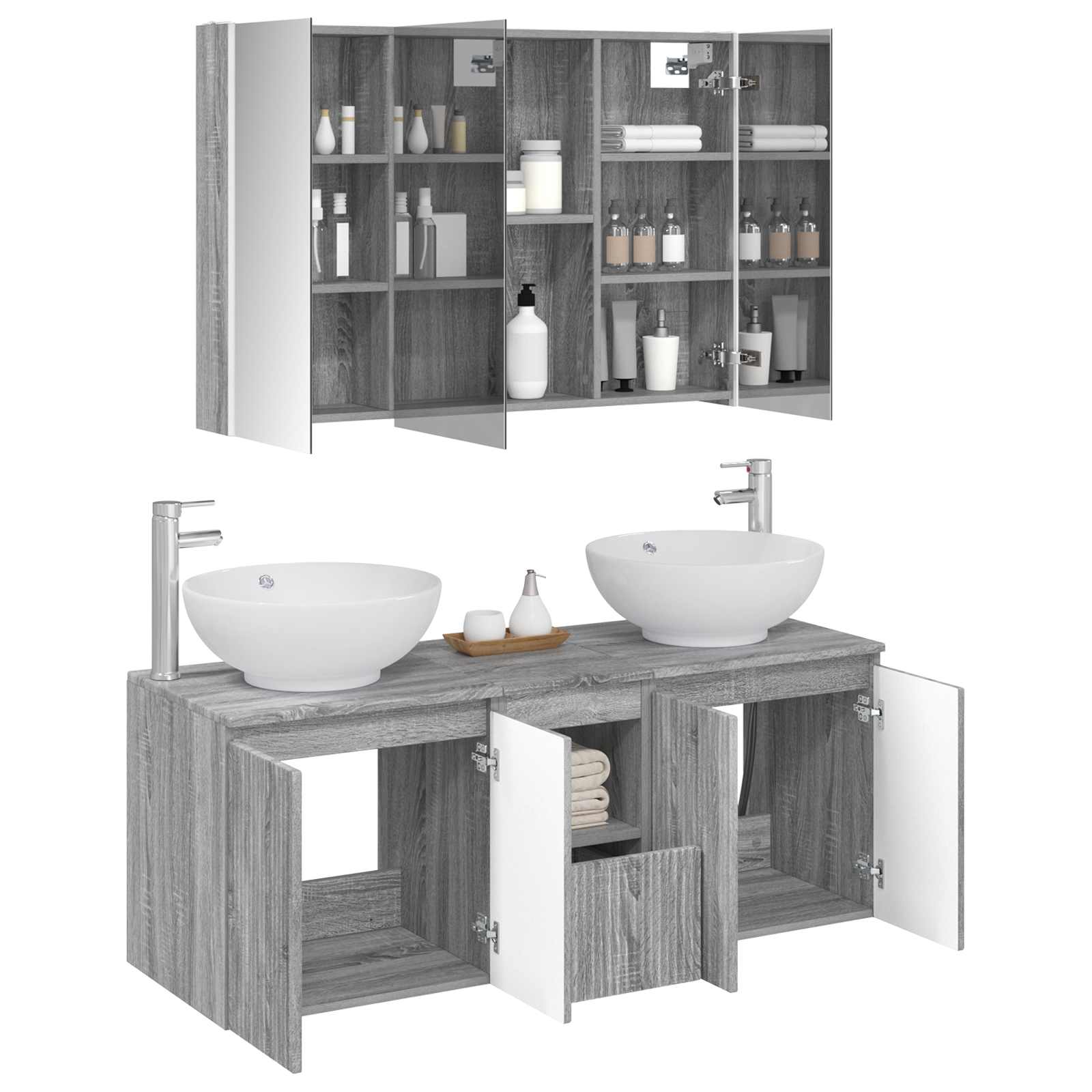 Σετ Ντουλαπιών Μπάνιου 4 pcs Γκρι Sonoma Επεξεργασμένο Ξύλο