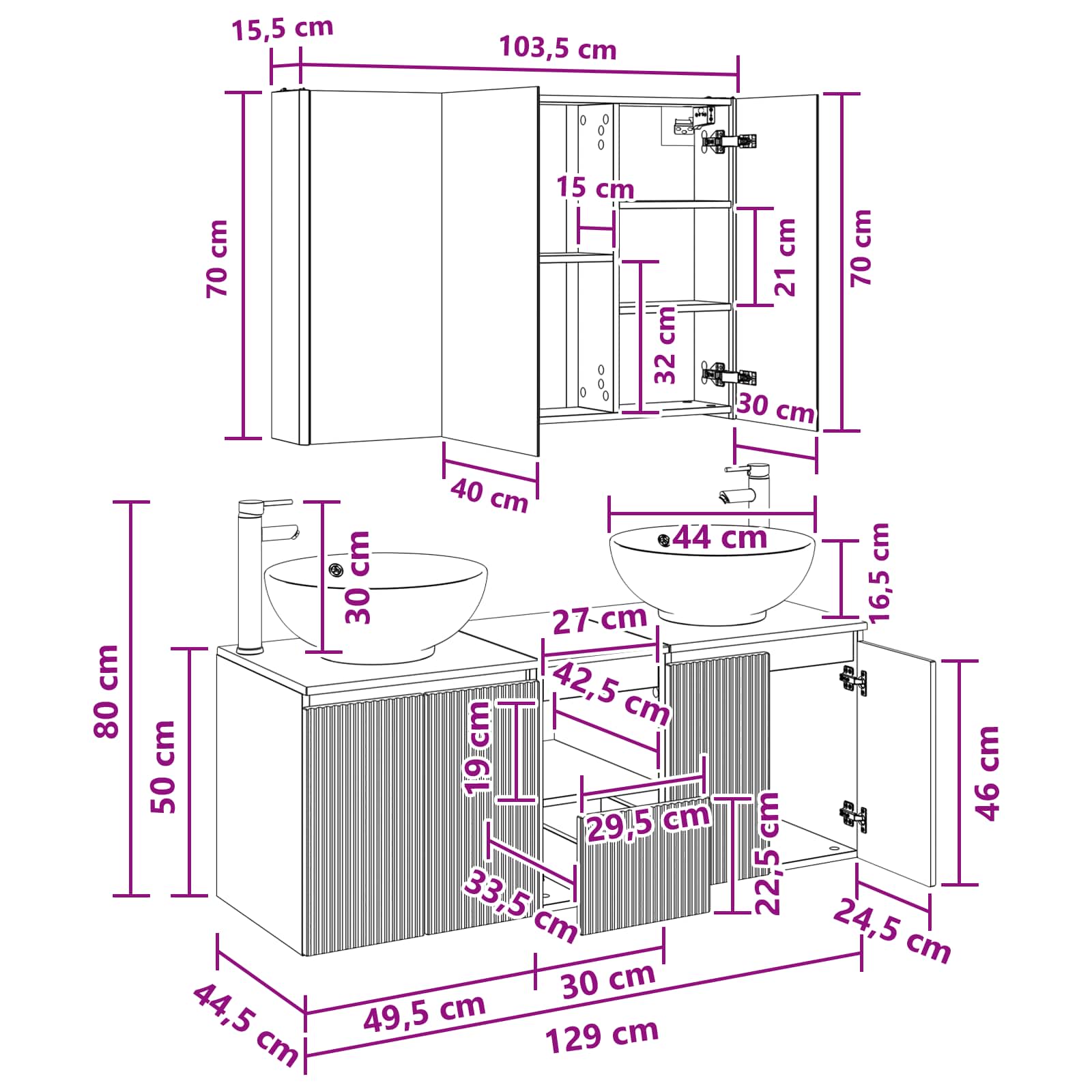 Σετ Ντουλαπιών Μπάνιου 4 pcs Γκρι Sonoma Επεξεργασμένο Ξύλο