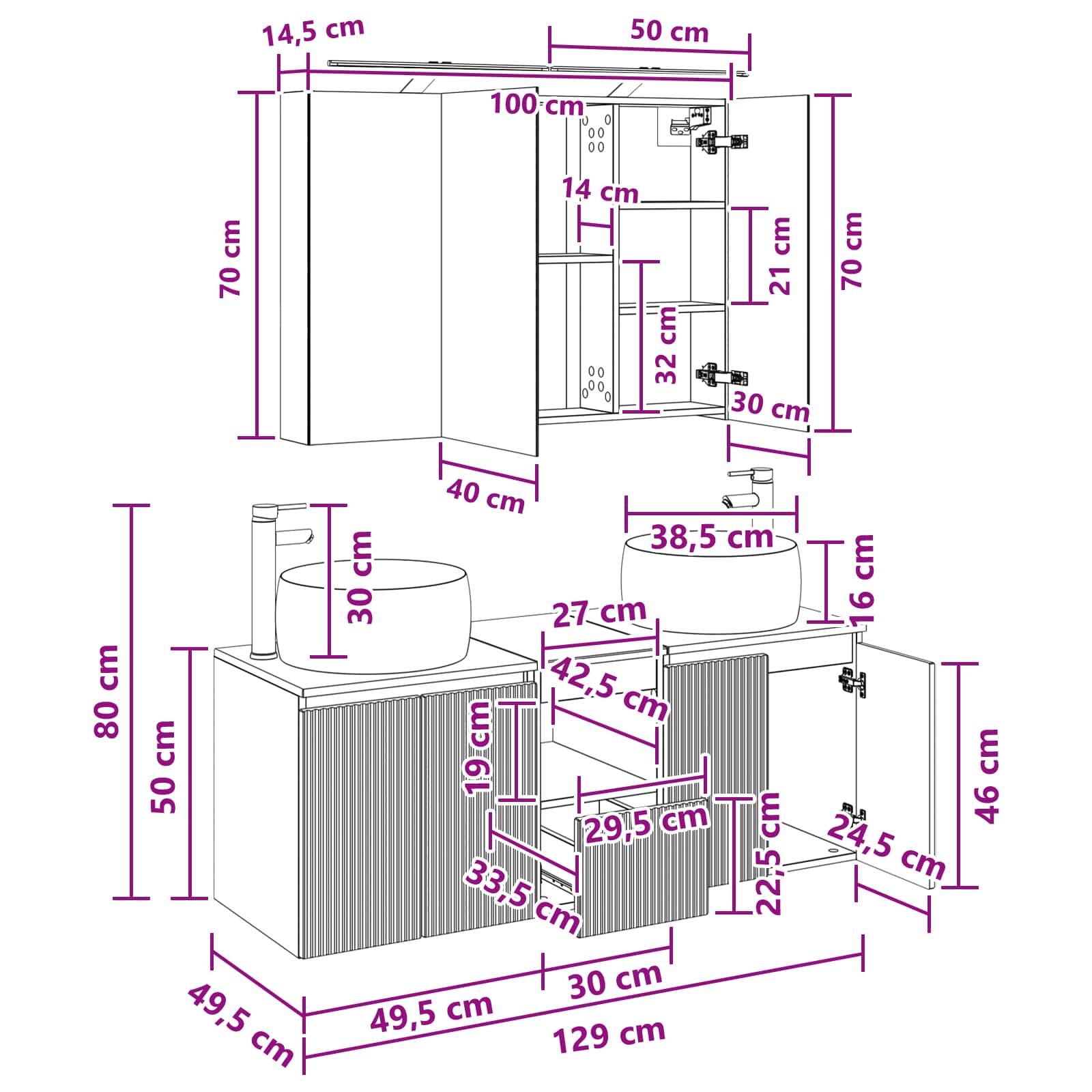 Σετ Ντουλαπιών Μπάνιου 4 pcs Sonoma Δρυς Επεξεργασμένο Ξύλο - Pakobazaar