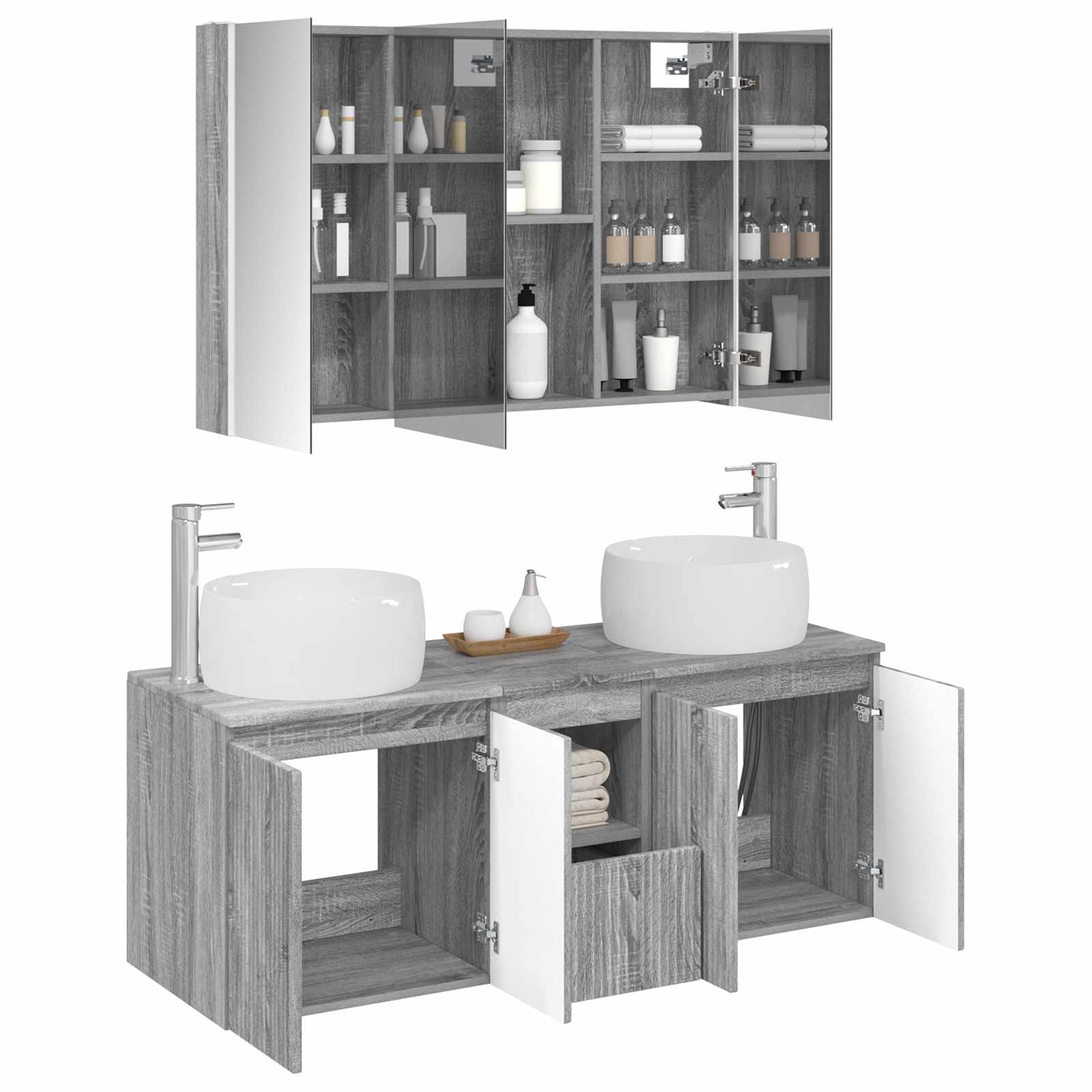 Σετ Ντουλαπιών Μπάνιου 4 pcs Γκρι Sonoma Επεξεργασμένο Ξύλο