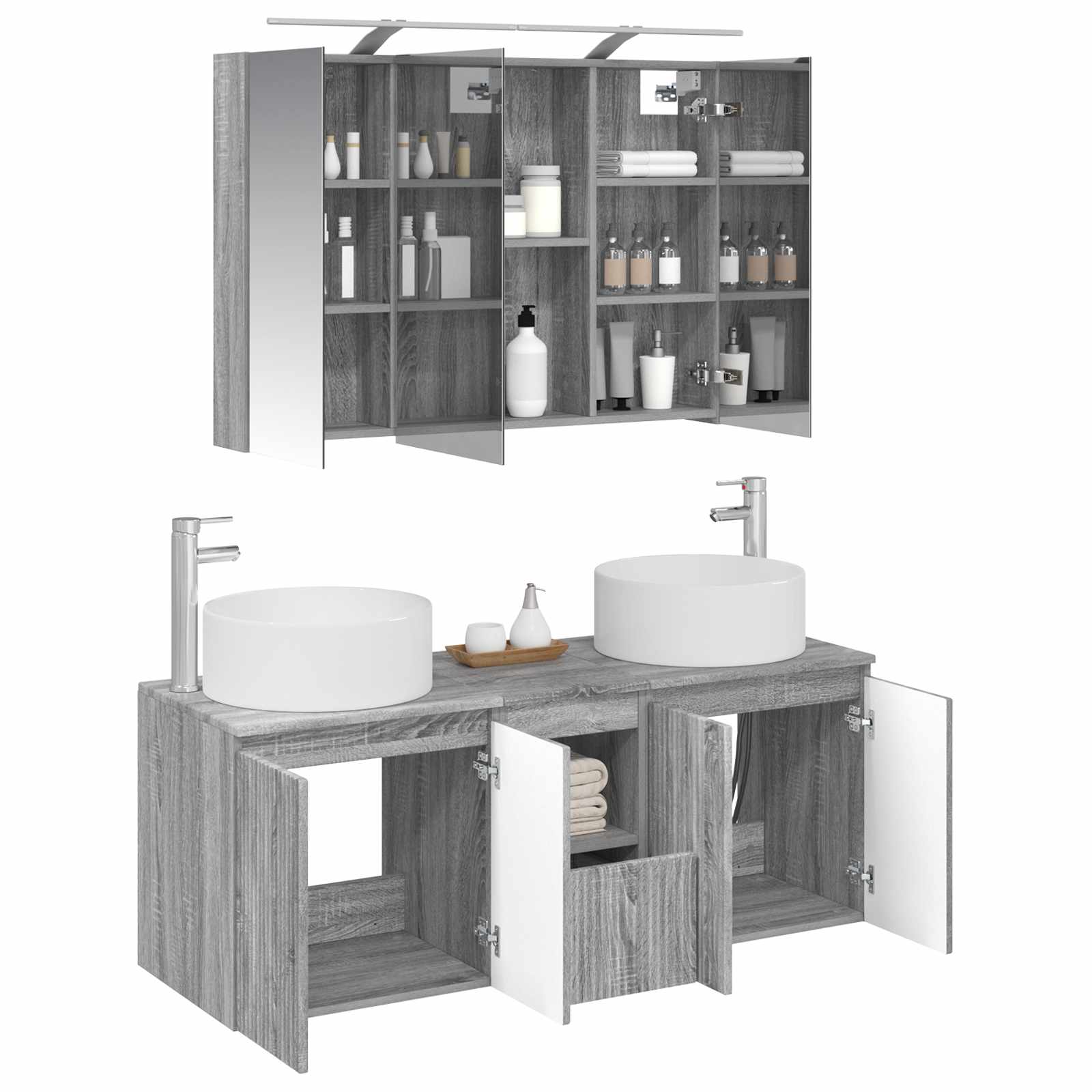 Σετ Ντουλαπιών Μπάνιου 4 pcs Γκρι Sonoma 100 x 14,5 x 70 εκ - Pakobazaar
