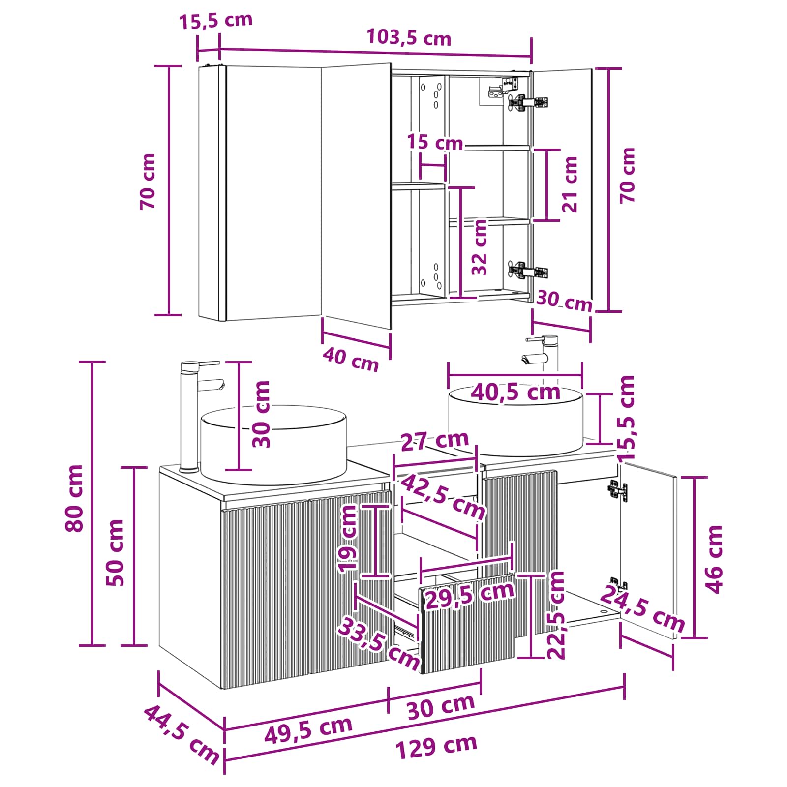 Σετ Ντουλαπιών Μπάνιου 4 pcs Sonoma Δρυς 103,5 x 15,5 x 70 εκ. - Pakobazaar