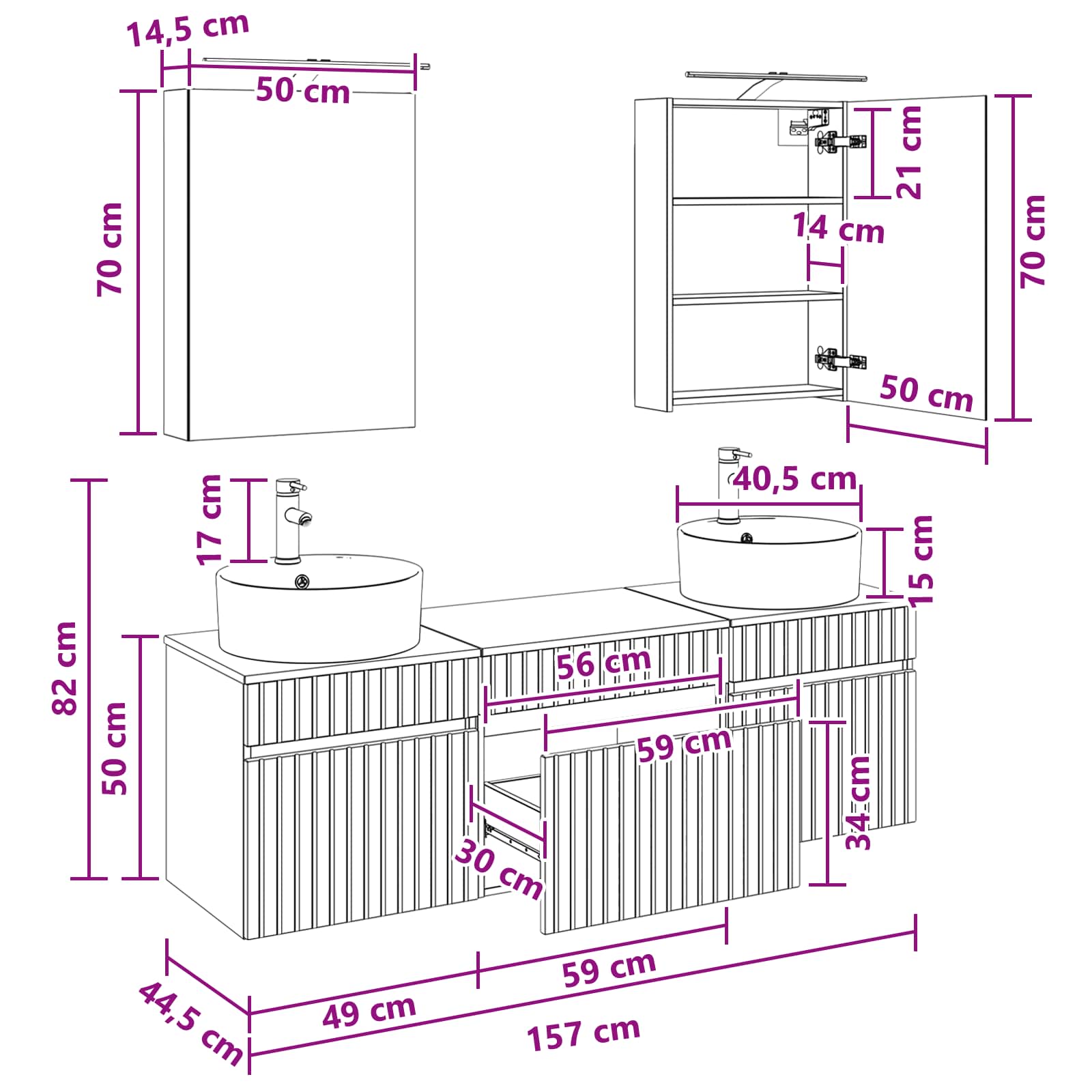 Σετ Ντουλαπιών Μπάνιου 5 pcs Γκρι Sonoma 50 x 14,5 x 70 εκ - Pakobazaar