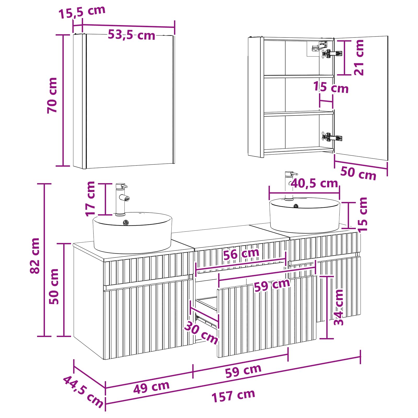 Σετ Ντουλαπιών Μπάνιου 5 pcs Λευκό 53 x 15,5 x 70 εκ. - Pakobazaar