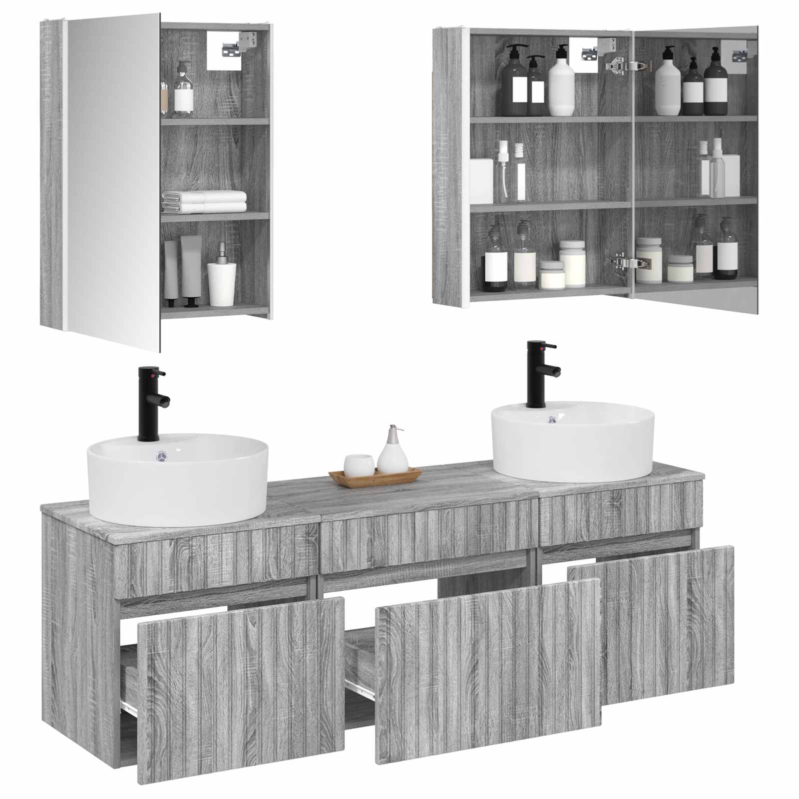 Σετ Ντουλαπιών Μπάνιου 5 pcs Γκρι Sonoma 53 x 15,5 x 70 εκ.