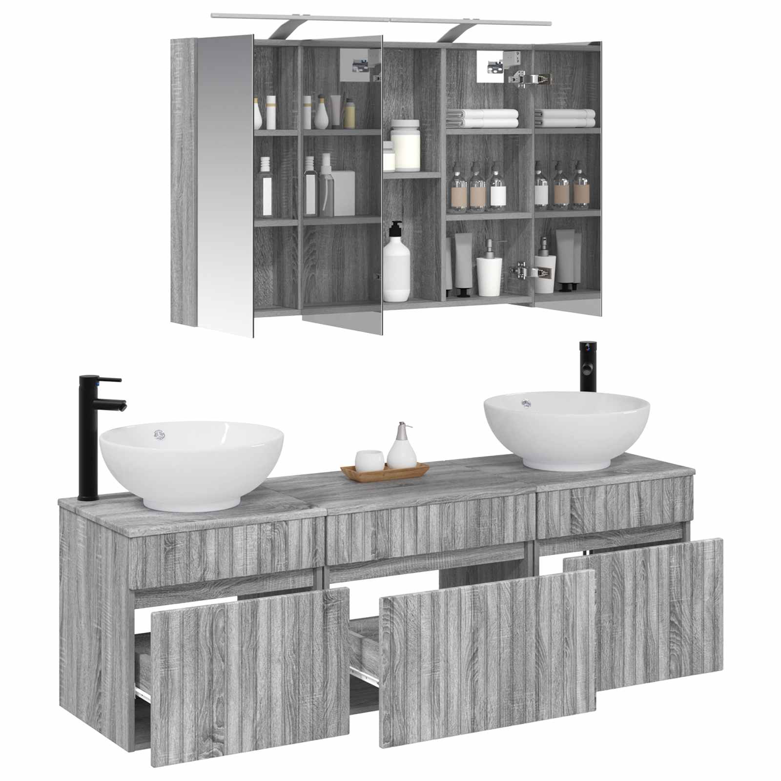 Σετ Ντουλαπιών Μπάνιου 4 pcs Γκρι Sonoma 100 x 14,5 x 70 εκ