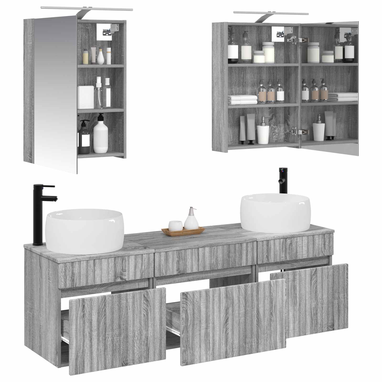 Σετ Ντουλαπιών Μπάνιου 5 pcs Γκρι Sonoma 50 x 14,5 x 70 εκ - Pakobazaar