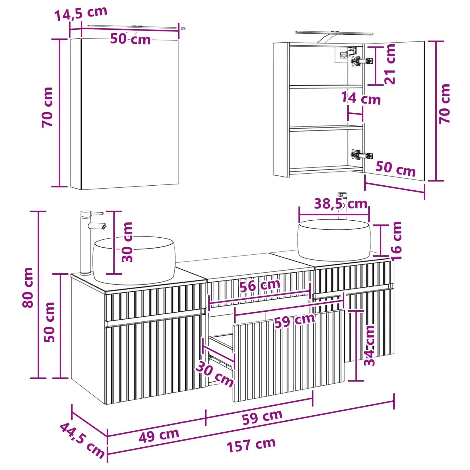 Σετ Ντουλαπιών Μπάνιου 5 pcs Γκρι Sonoma 50 x 14,5 x 70 εκ - Pakobazaar