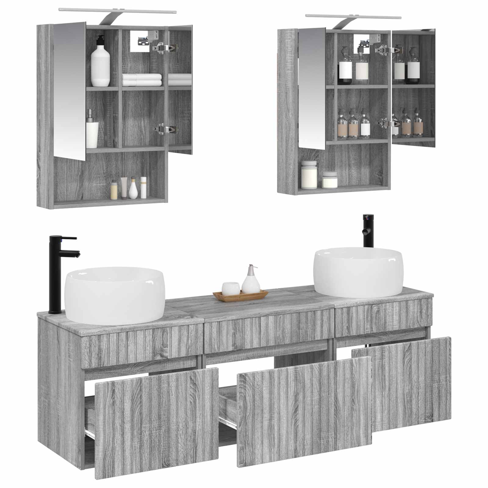 Σετ Ντουλαπιών Μπάνιου 5 pcs Γκρι Sonoma 50 x 14,5 x 70 εκ - Pakobazaar