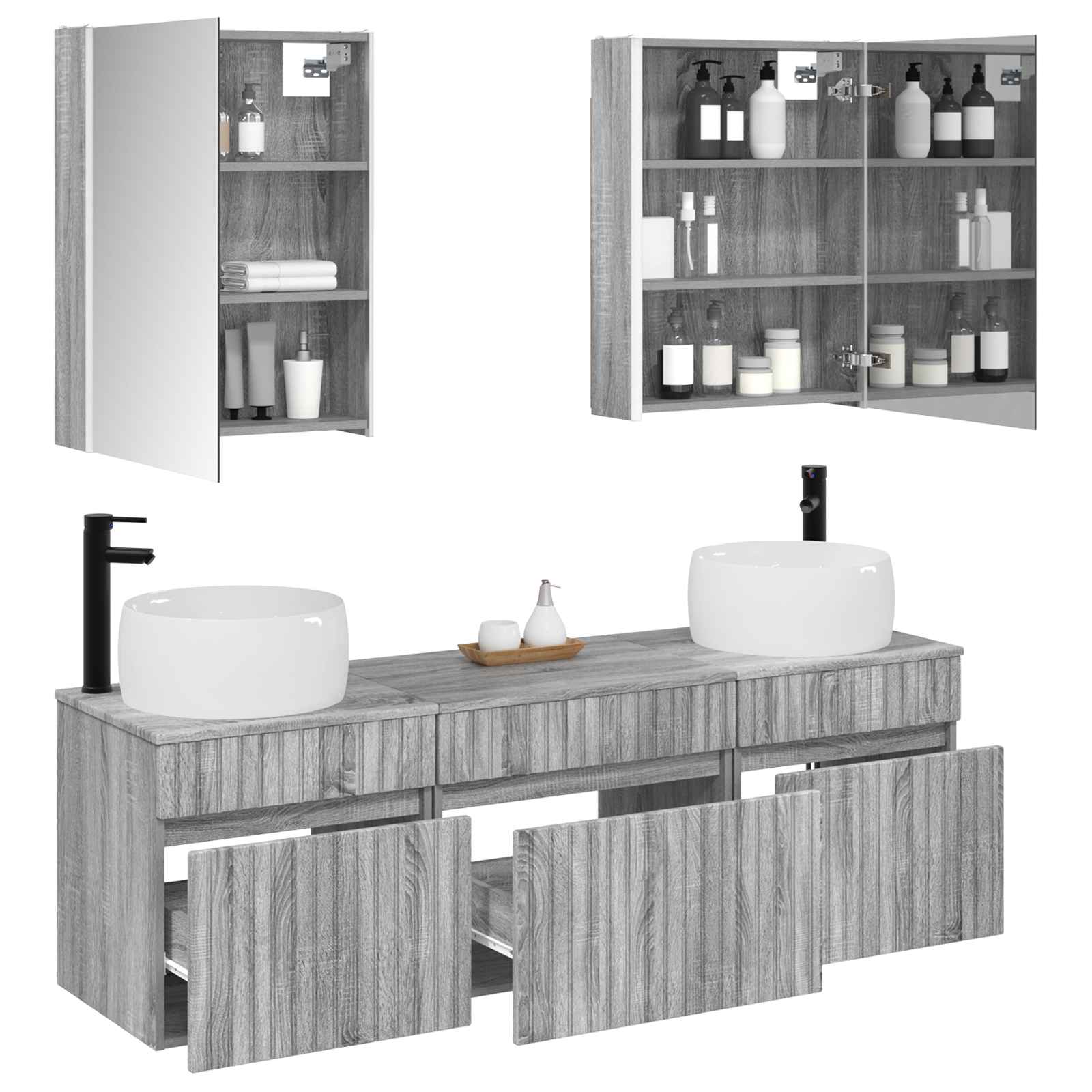 Σετ Ντουλαπιών Μπάνιου 5 pcs Γκρι Sonoma 53 x 15,5 x 70 εκ.