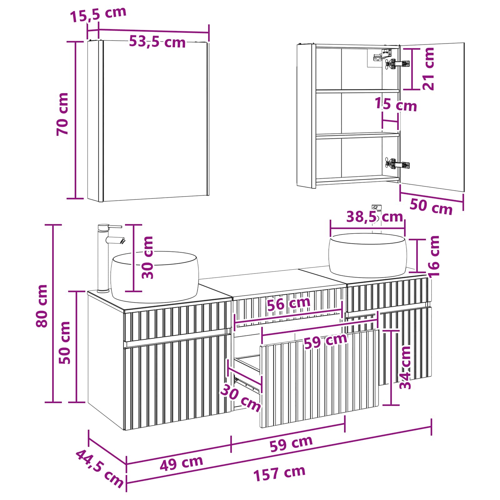 Σετ Ντουλαπιών Μπάνιου 5 pcs Γκρι Sonoma 53 x 15,5 x 70 εκ.